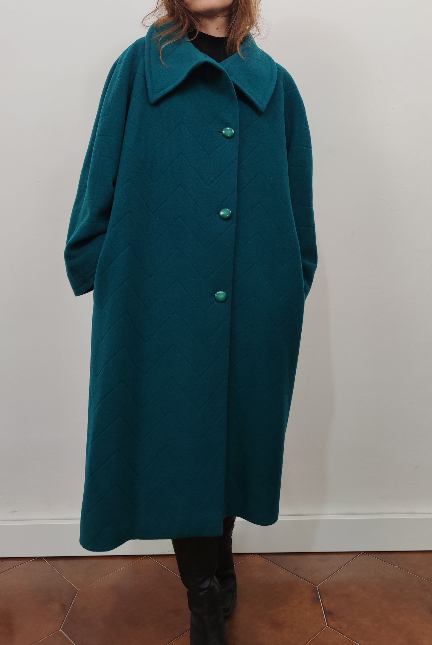 '80s Wool Teal Green Coat- Size L