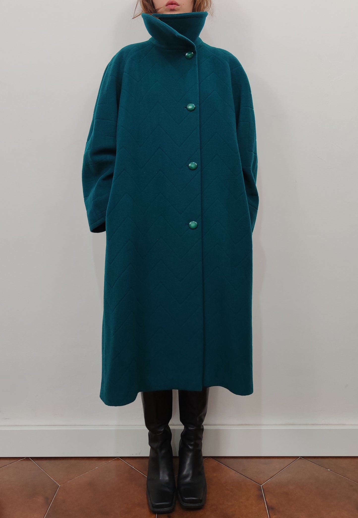 '80s Wool Teal Green Coat- Size L