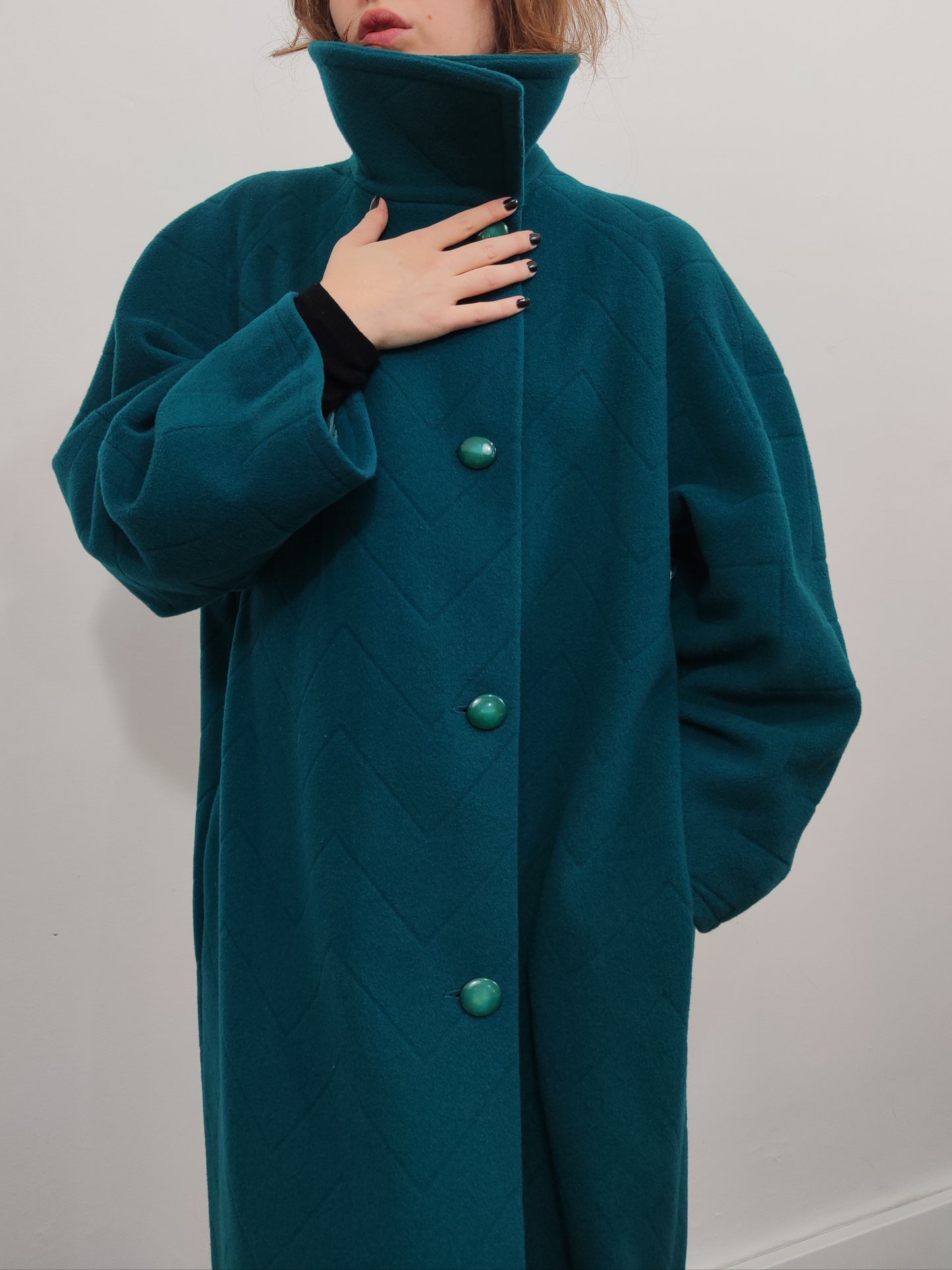 '80s Wool Teal Green Coat- Size L