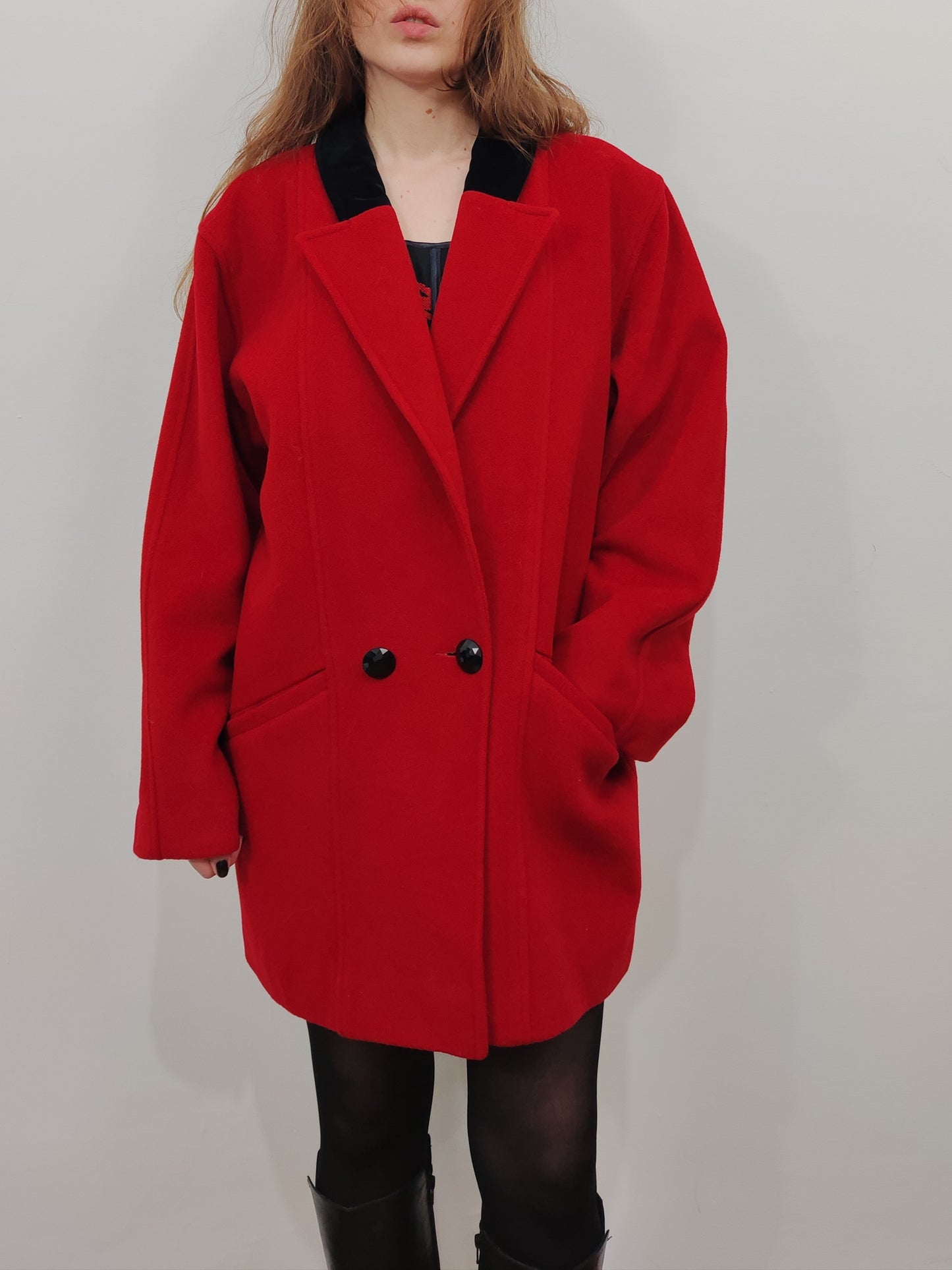 '80s 100% Virgin Wool Red Coat