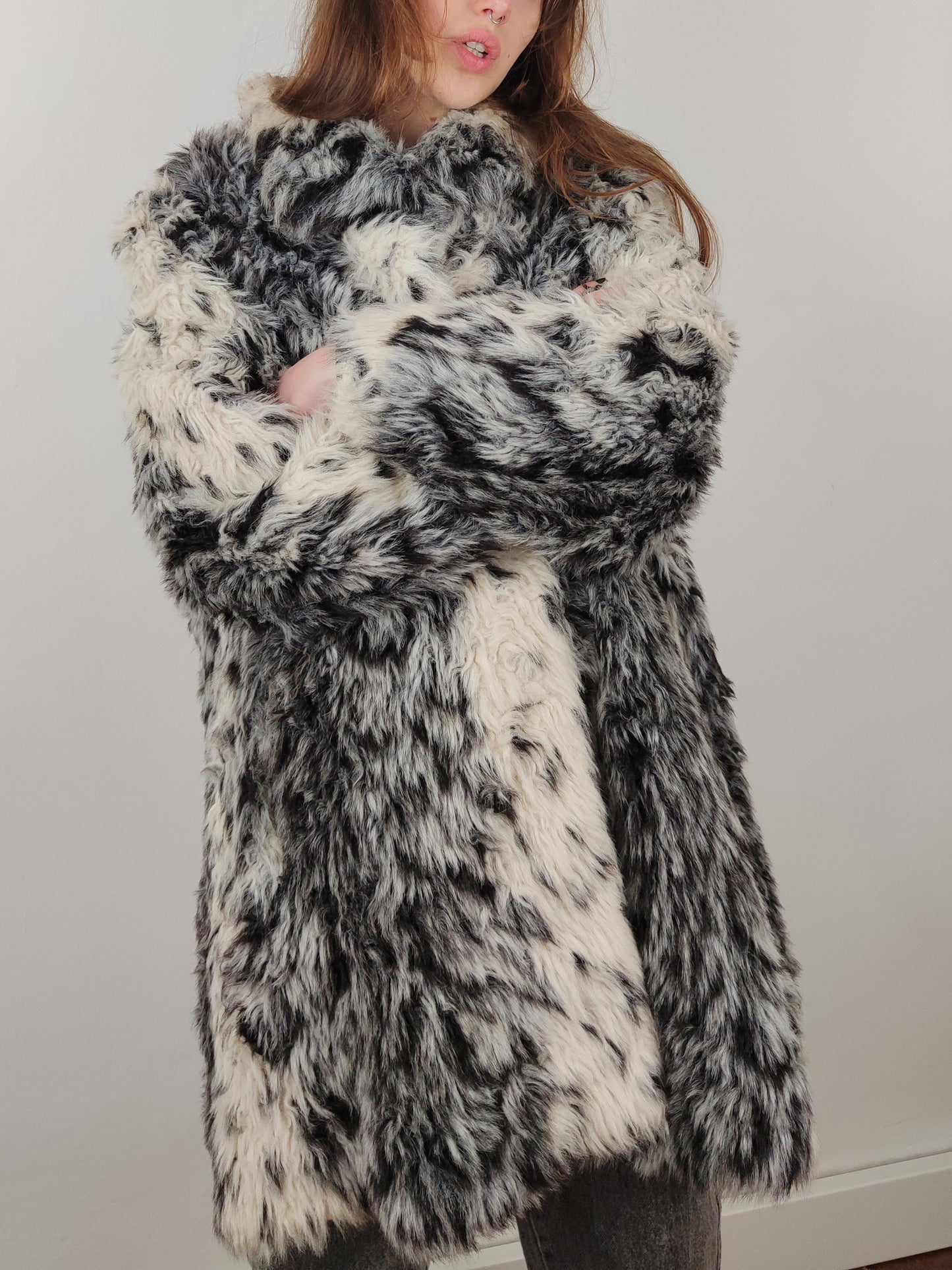 Vintage Black and White Faux Fur