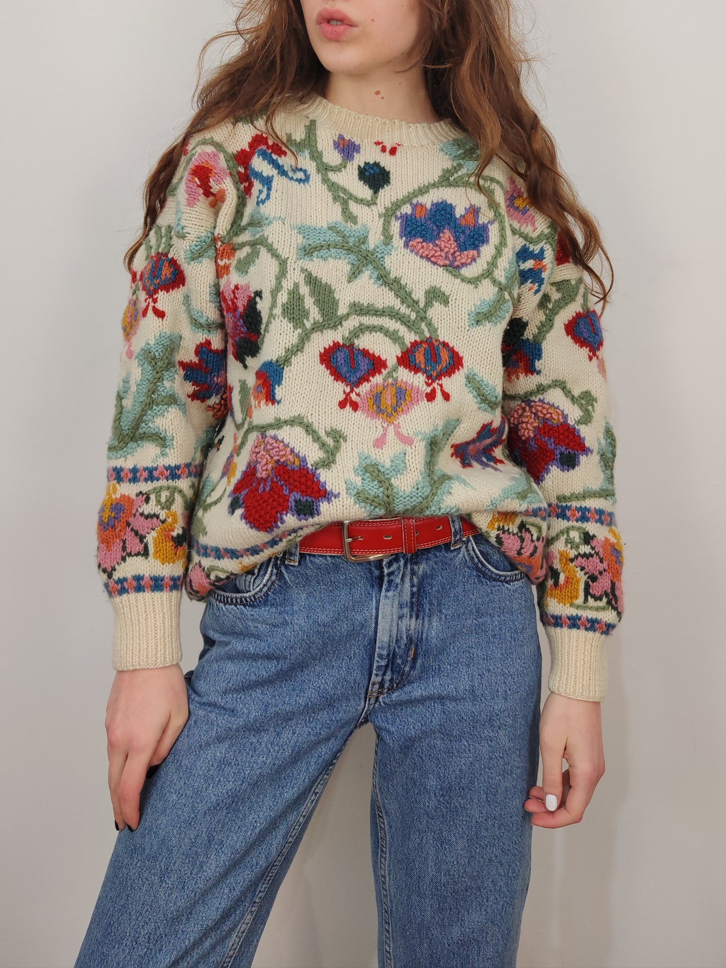 '80s Vintage Embroidered Floral Jumper