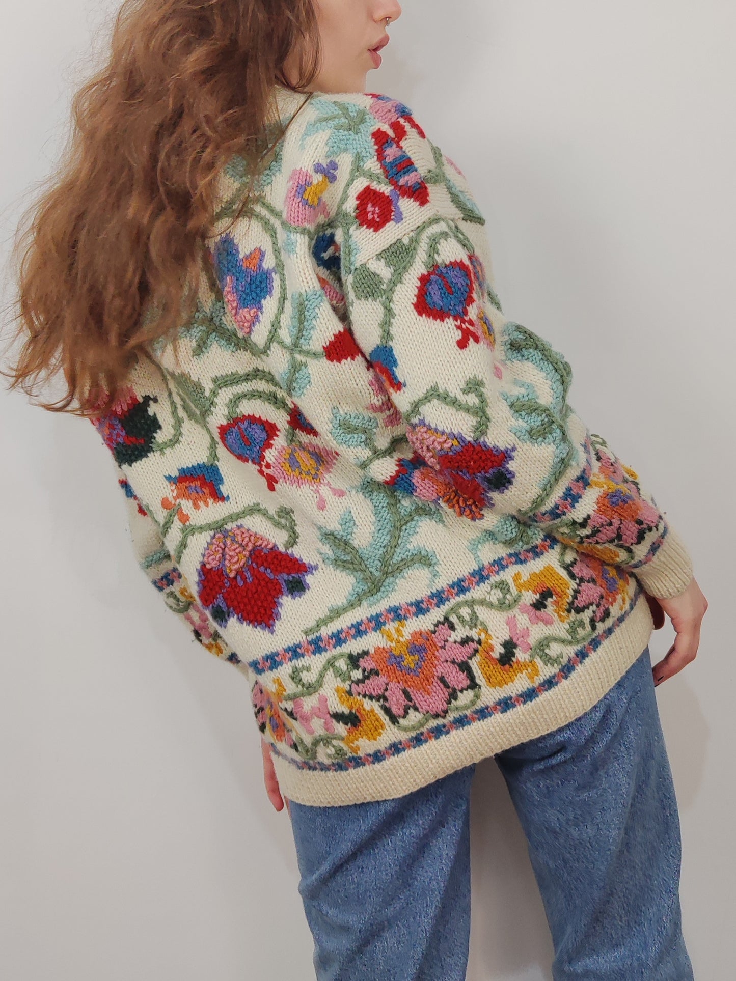 '80s Vintage Embroidered Floral Jumper