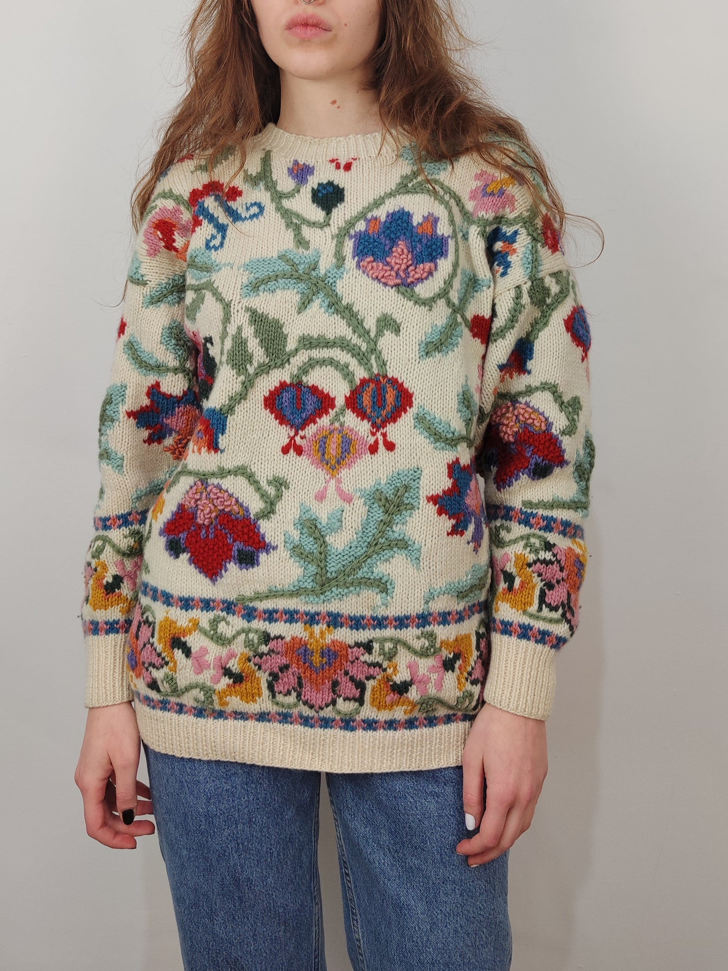 '80s Vintage Embroidered Floral Jumper