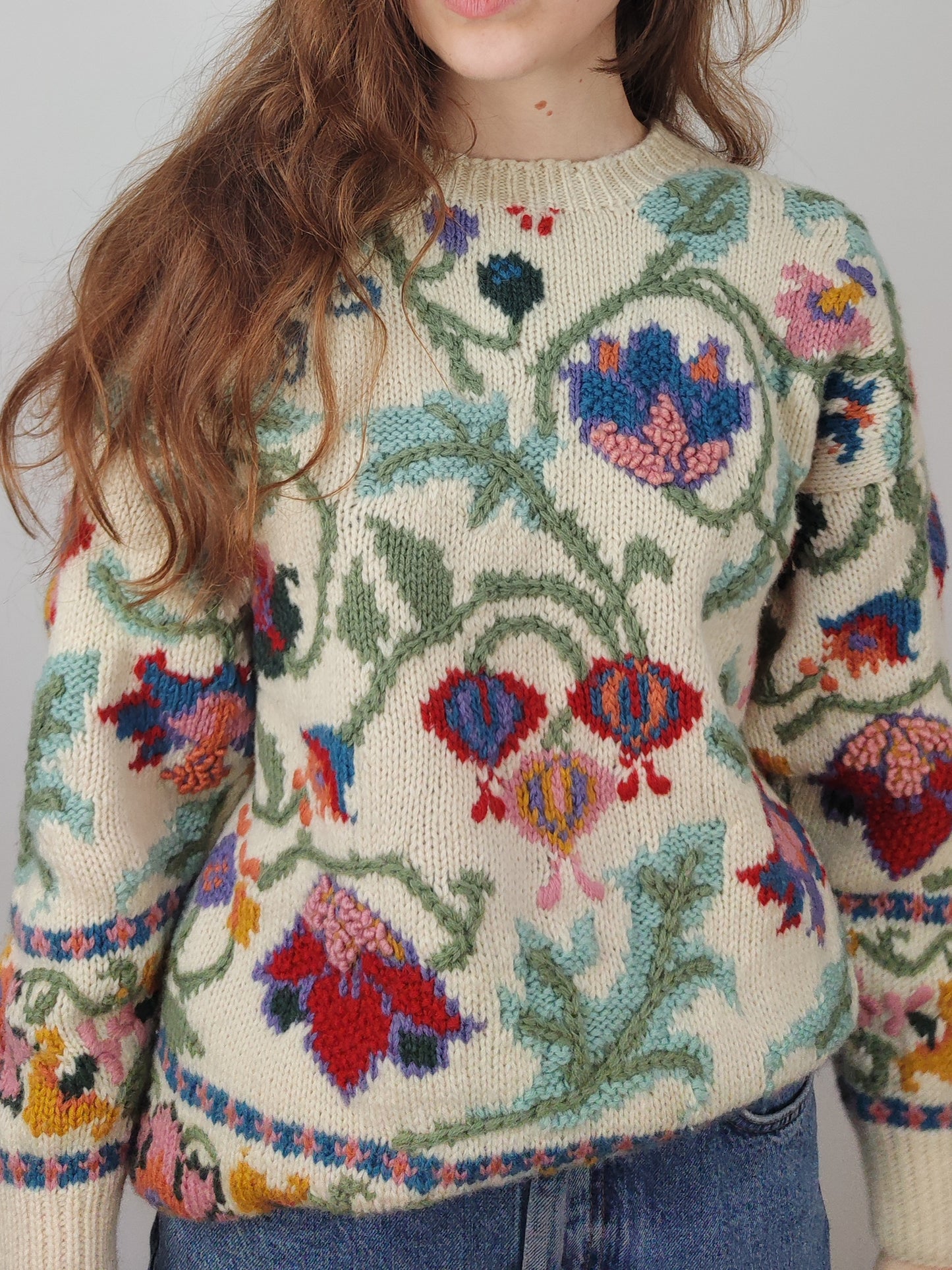 '80s Vintage Embroidered Floral Jumper