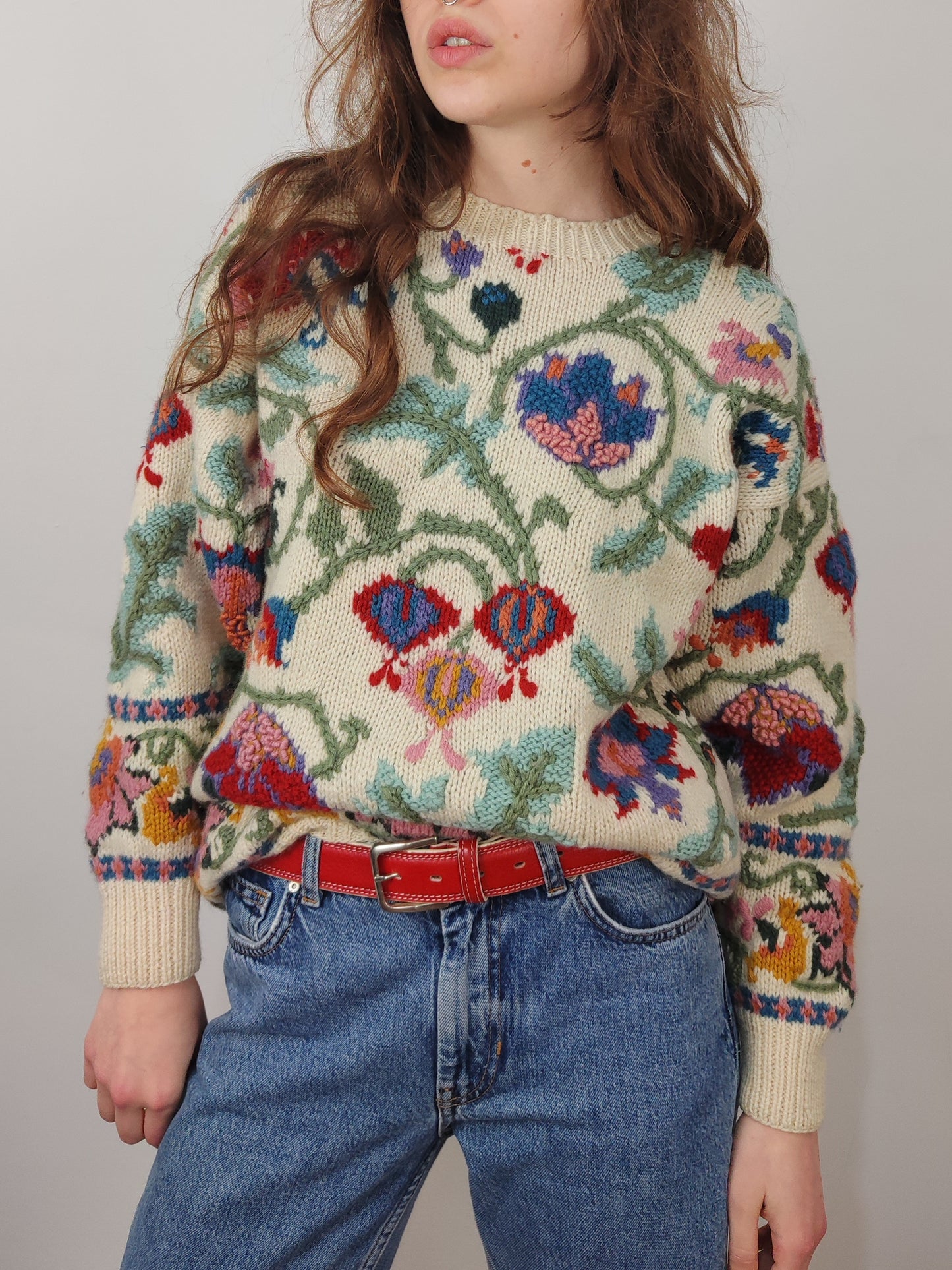 '80s Vintage Embroidered Floral Jumper