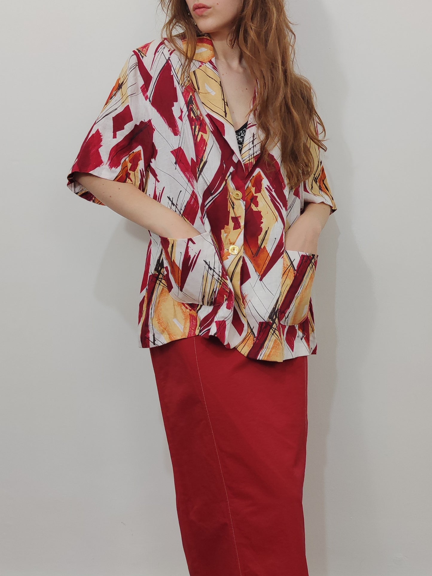 Abstract Print 100% Linen Blazer