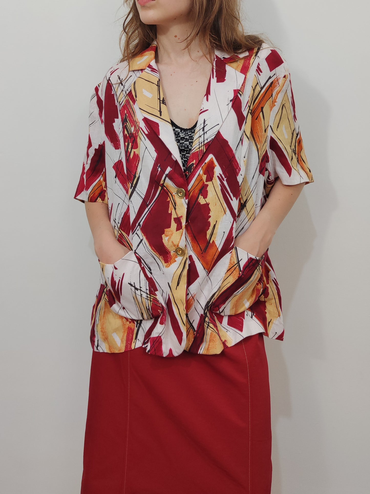 Abstract Print 100% Linen Blazer