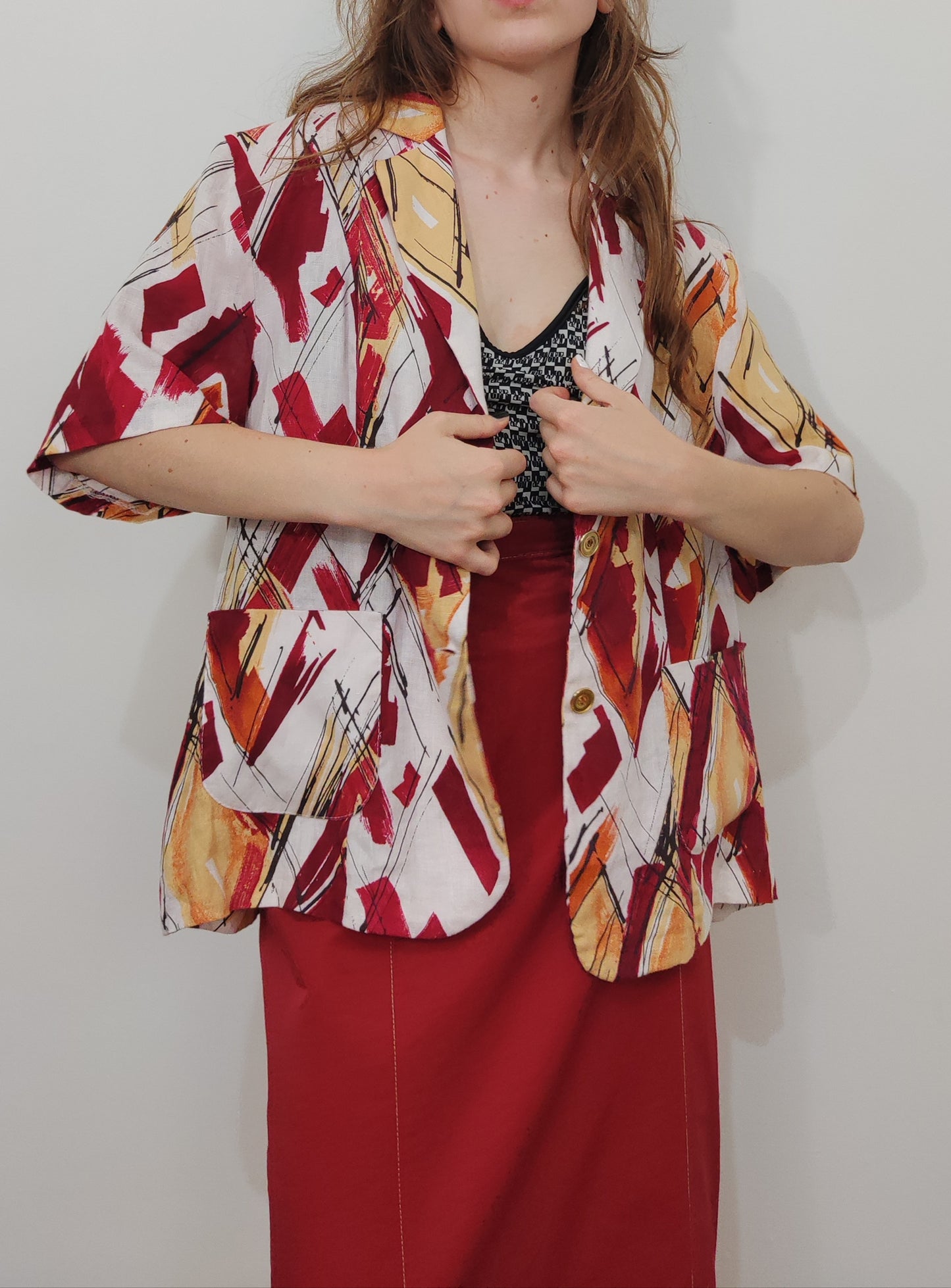 Abstract Print 100% Linen Blazer