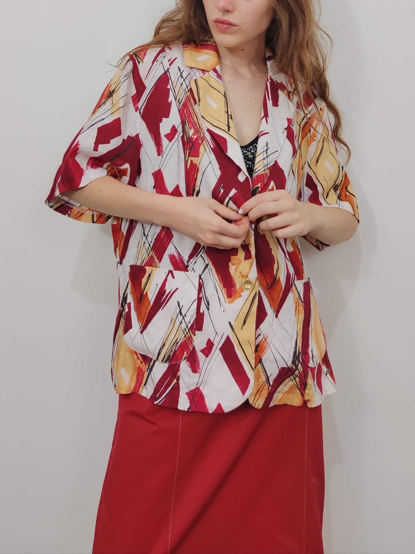 Abstract Print 100% Linen Blazer