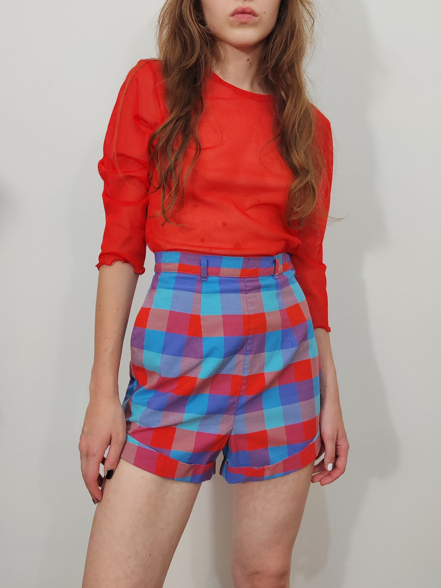 High-Waisted Checkered Shorts