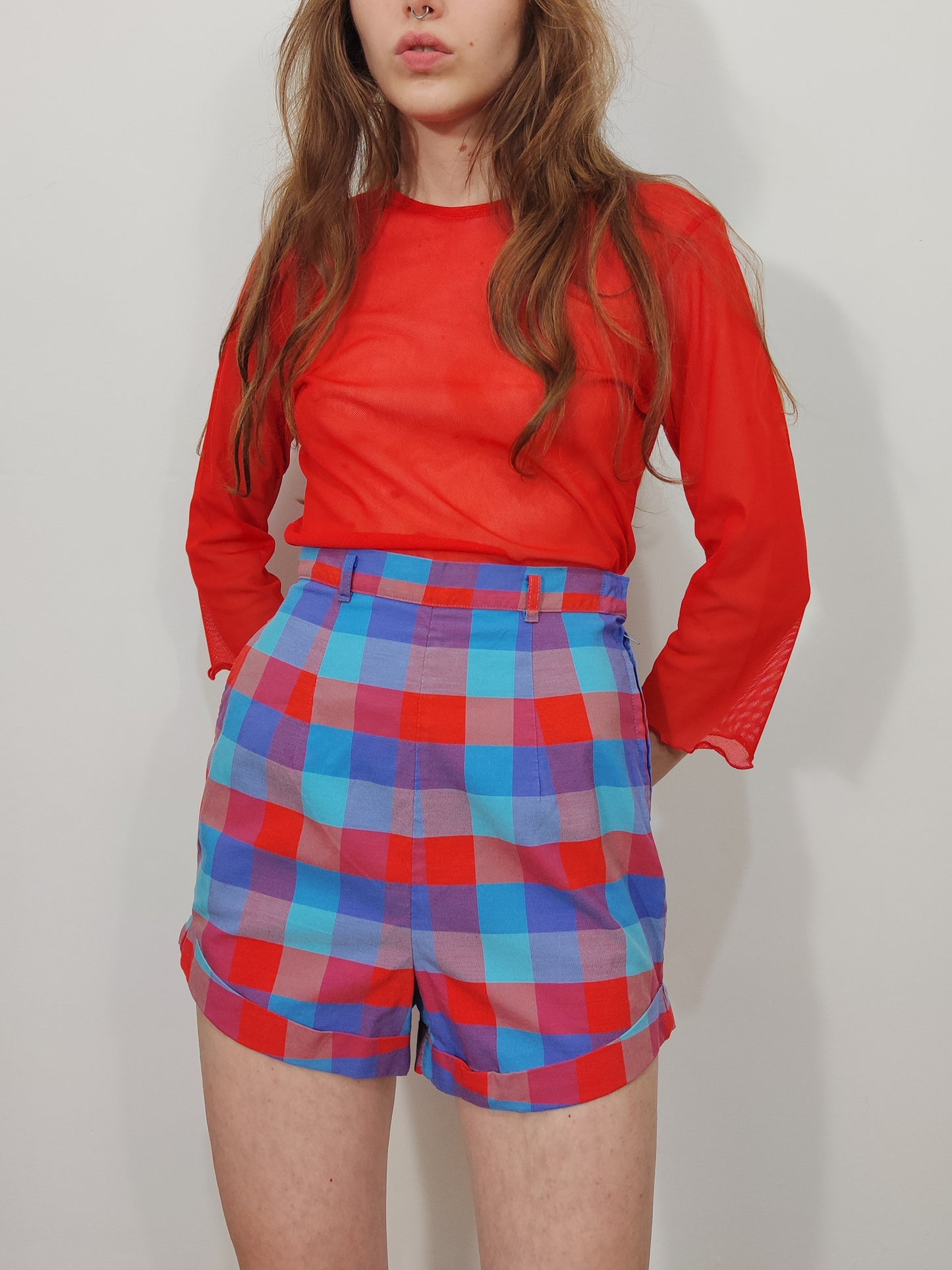High-Waisted Checkered Shorts