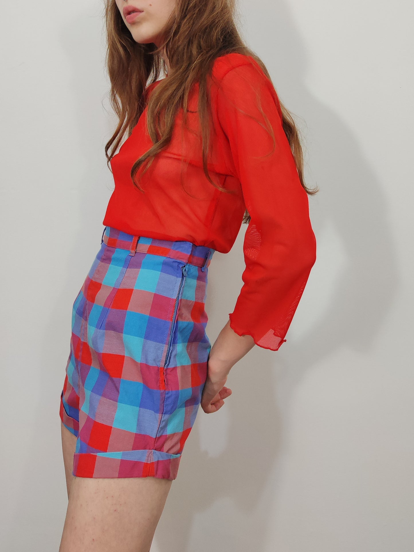 High-Waisted Checkered Shorts