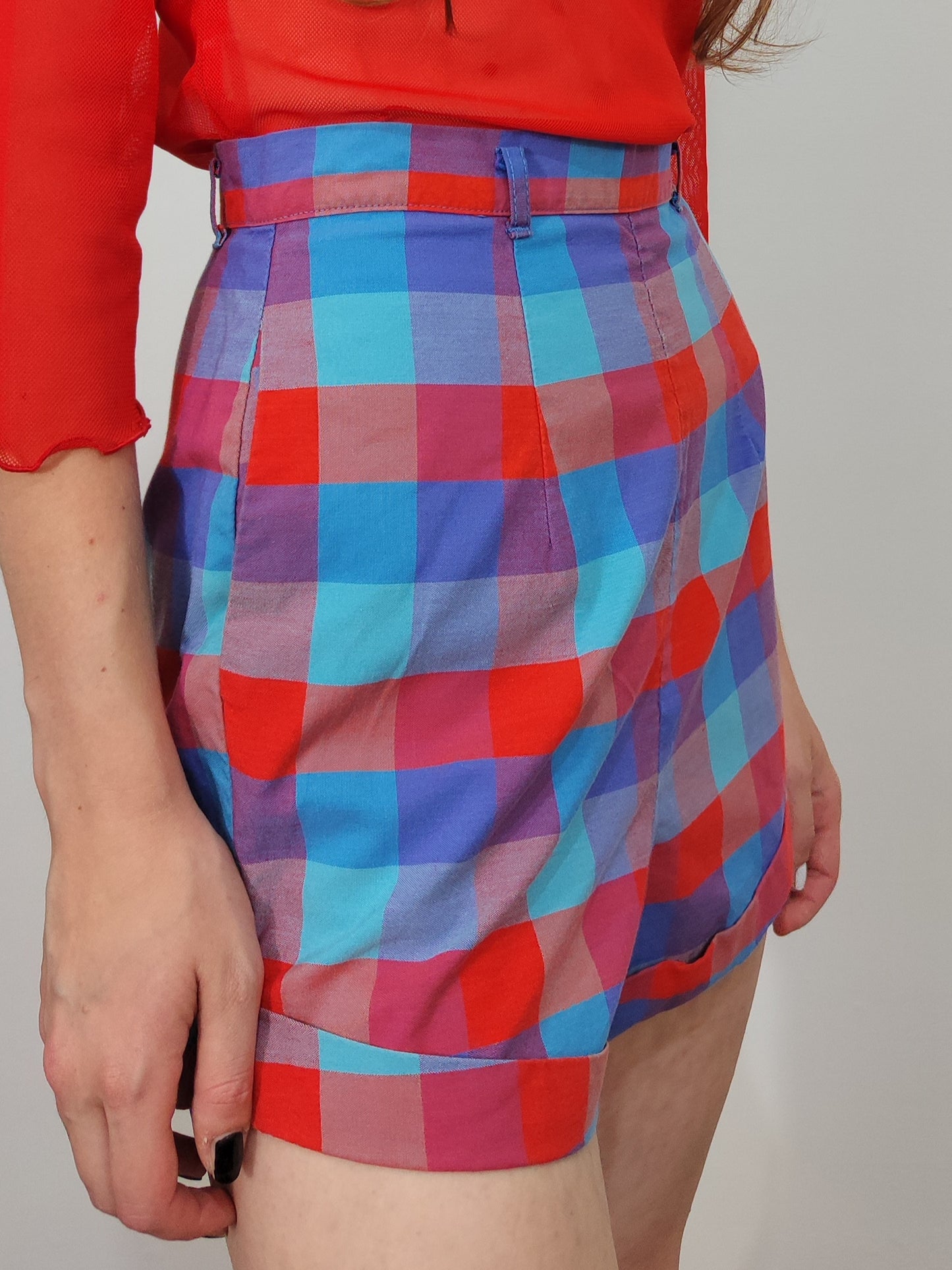 High-Waisted Checkered Shorts