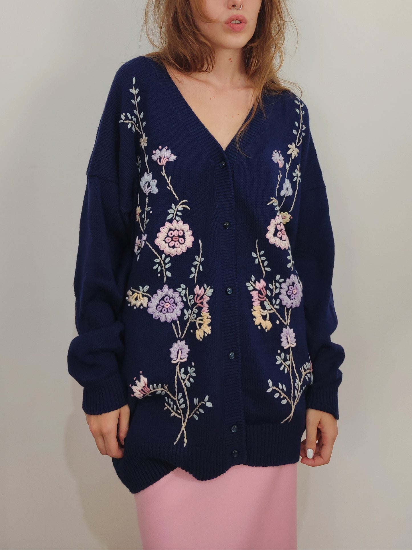 '80s Embroidered Floral Cardigan