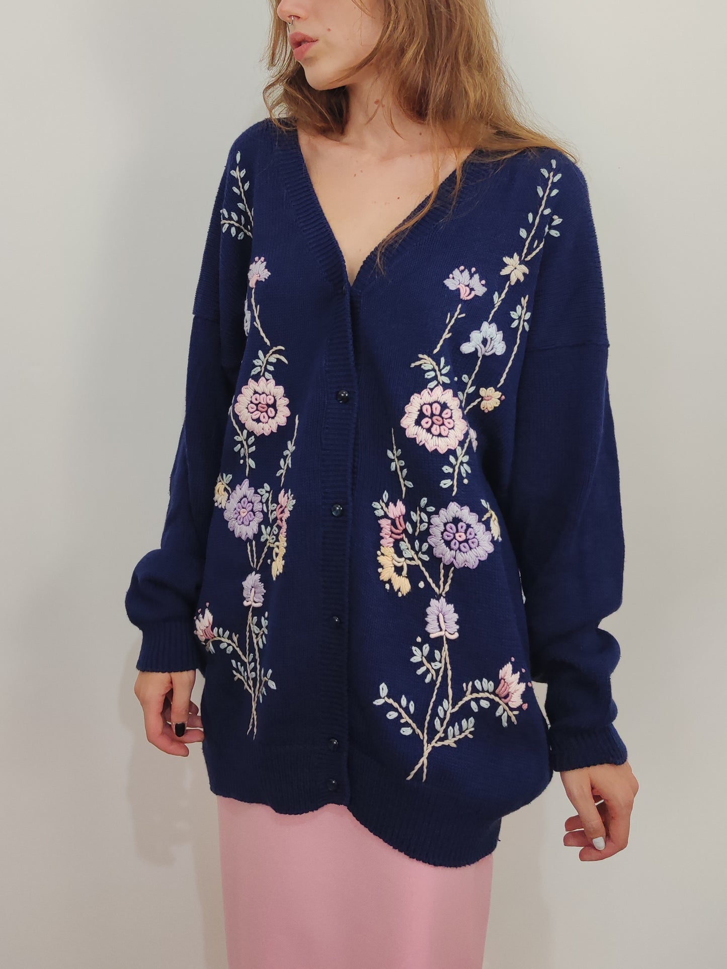 '80s Embroidered Floral Cardigan