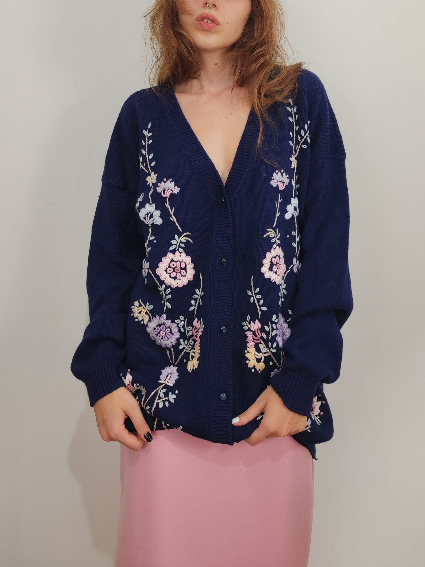 '80s Embroidered Floral Cardigan