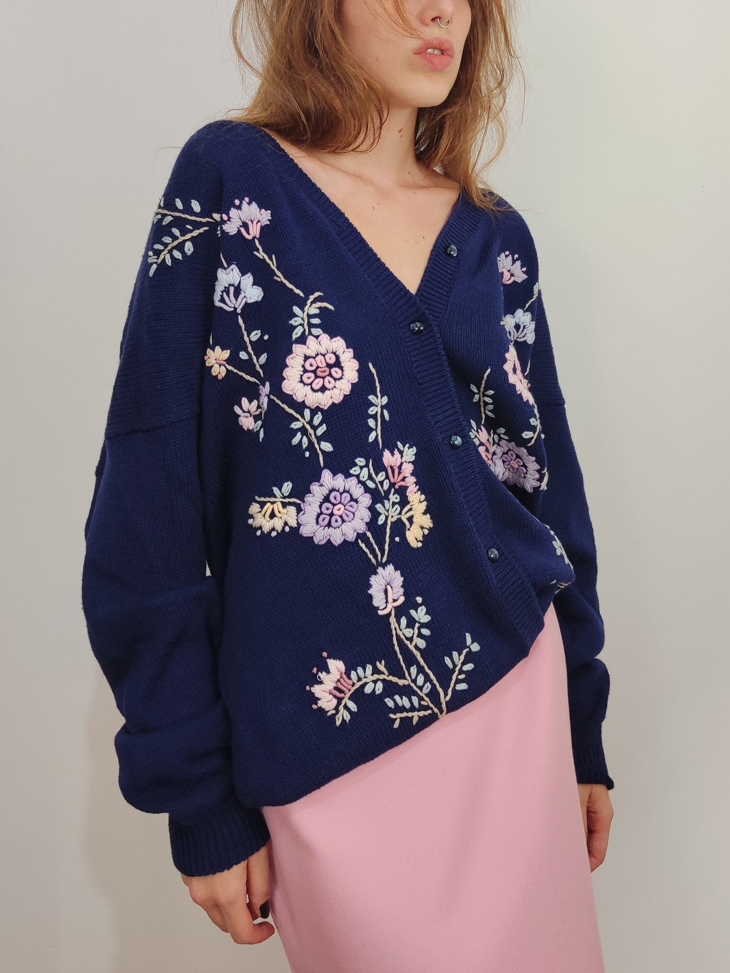 '80s Embroidered Floral Cardigan