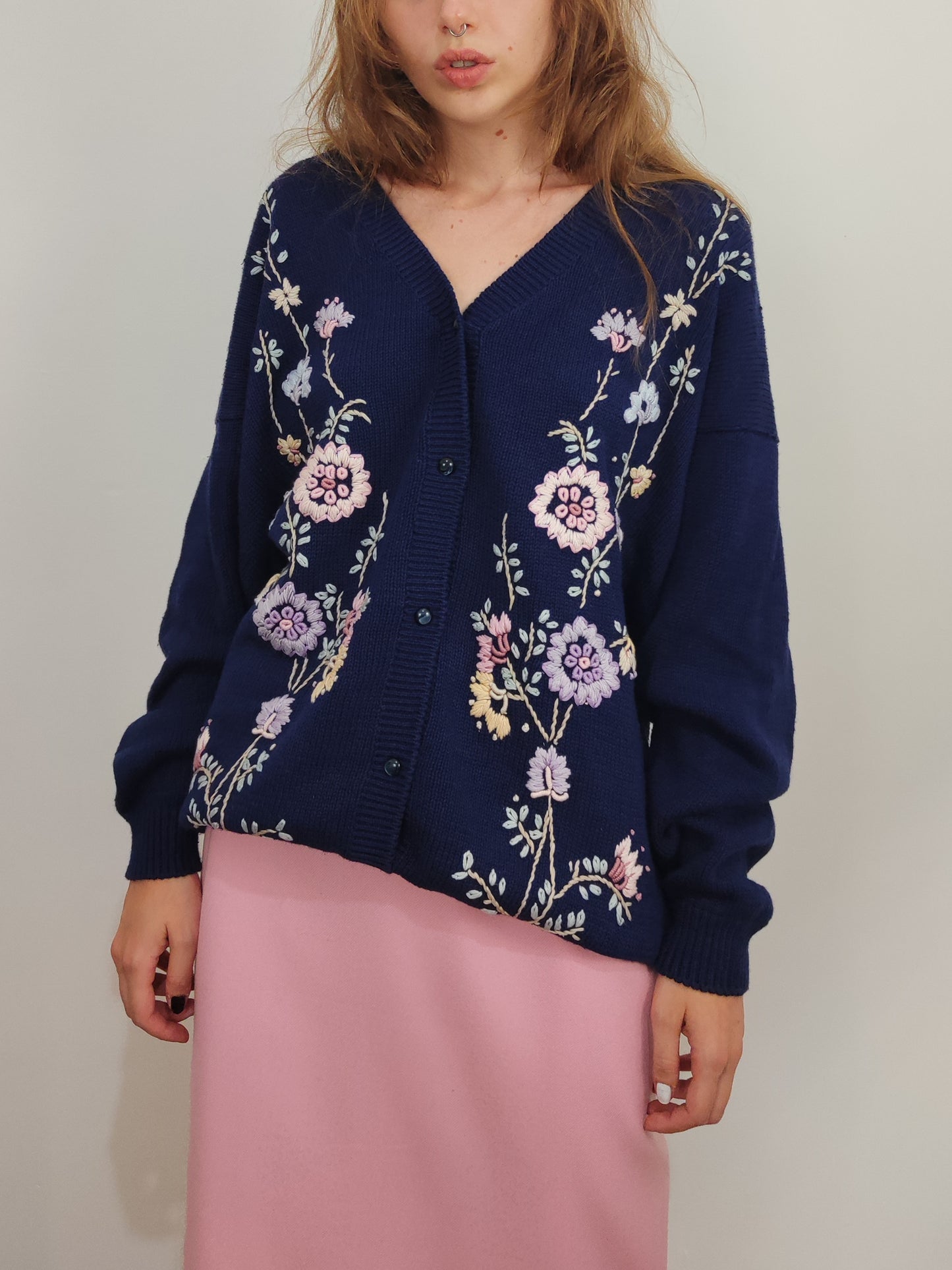 '80s Embroidered Floral Cardigan