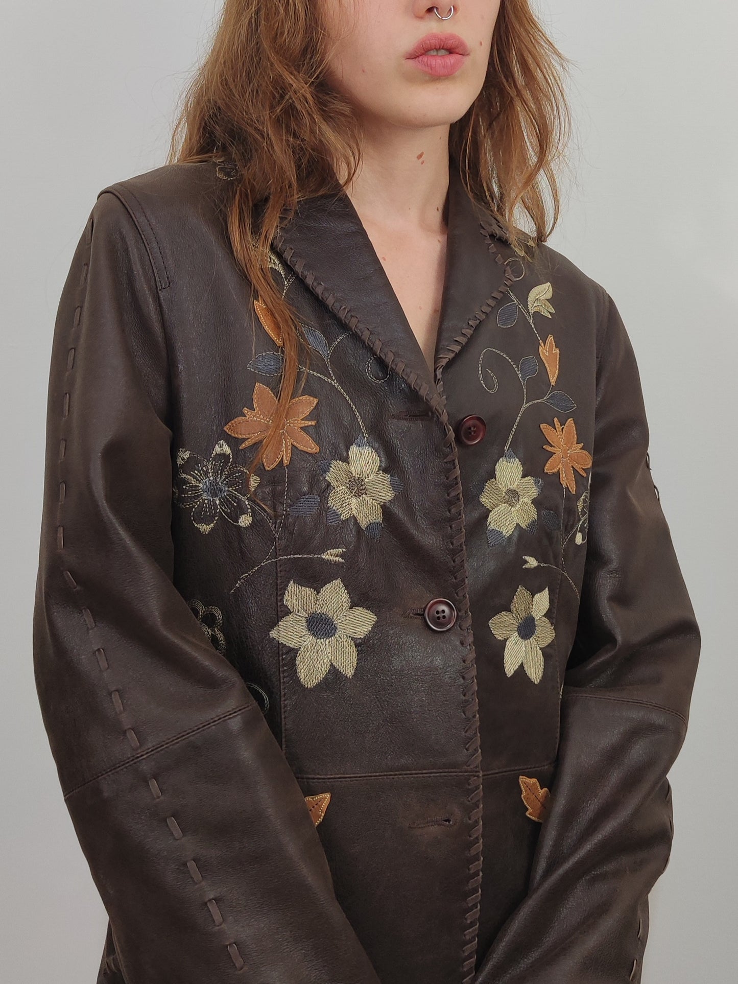 Embroidered Leather Blazer