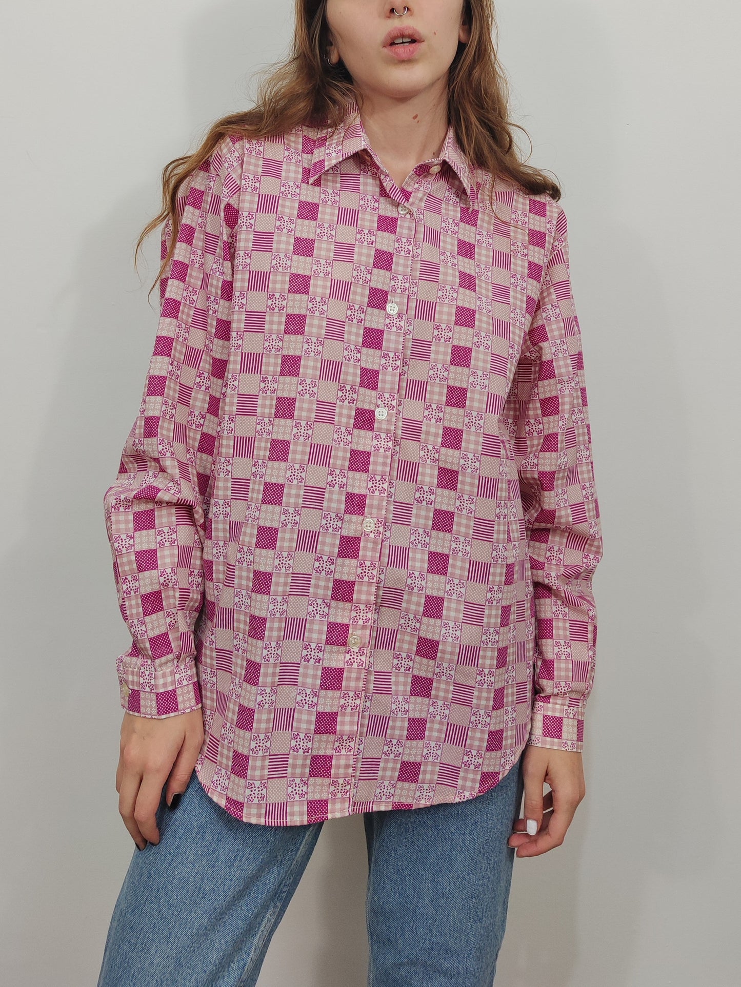 '90s Pink Checkered Shirt