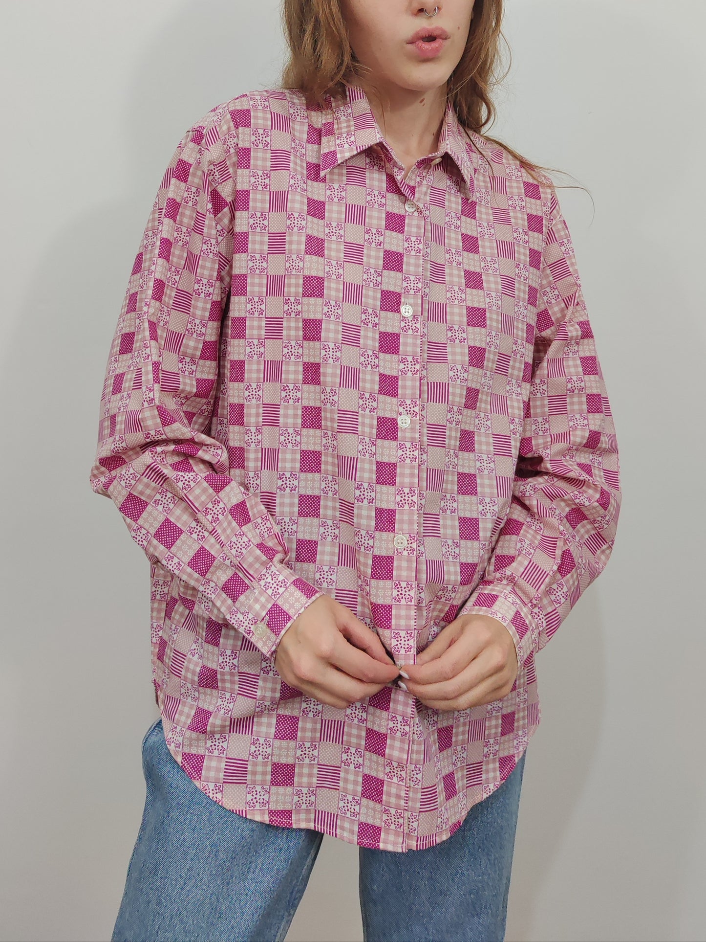 '90s Pink Checkered Shirt