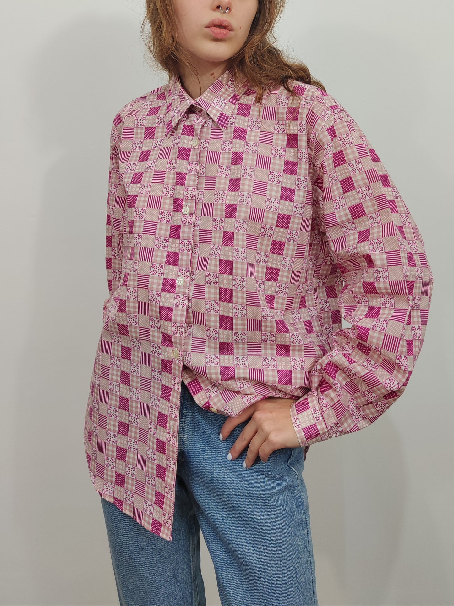 '90s Pink Checkered Shirt