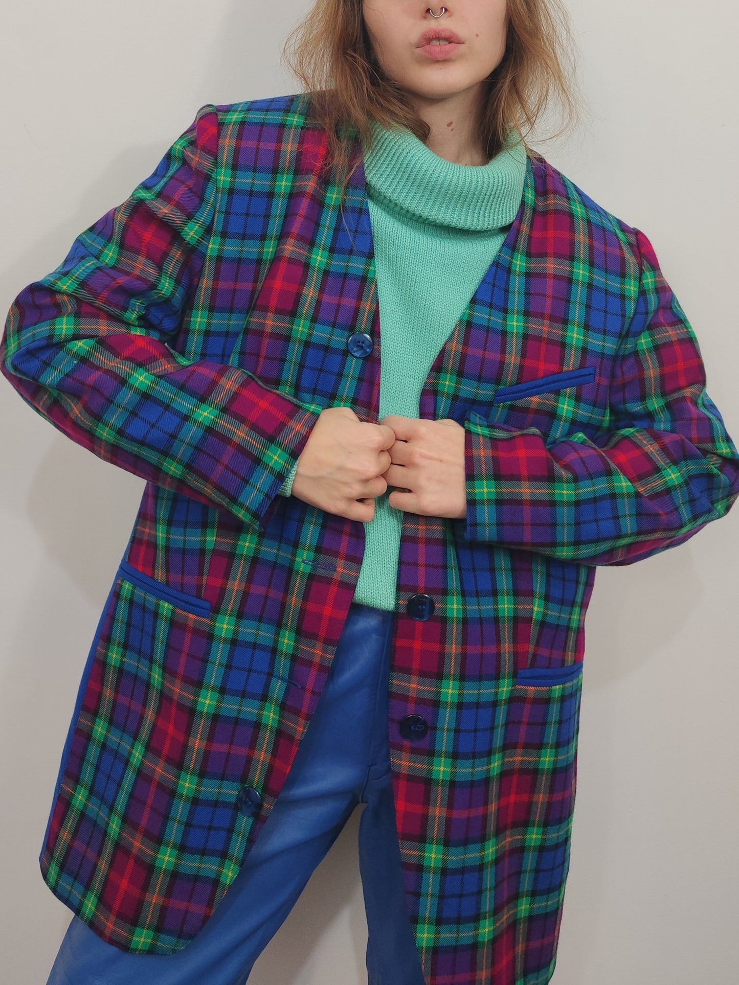 '80s Multicolor Pure Virgin Wool Blazer