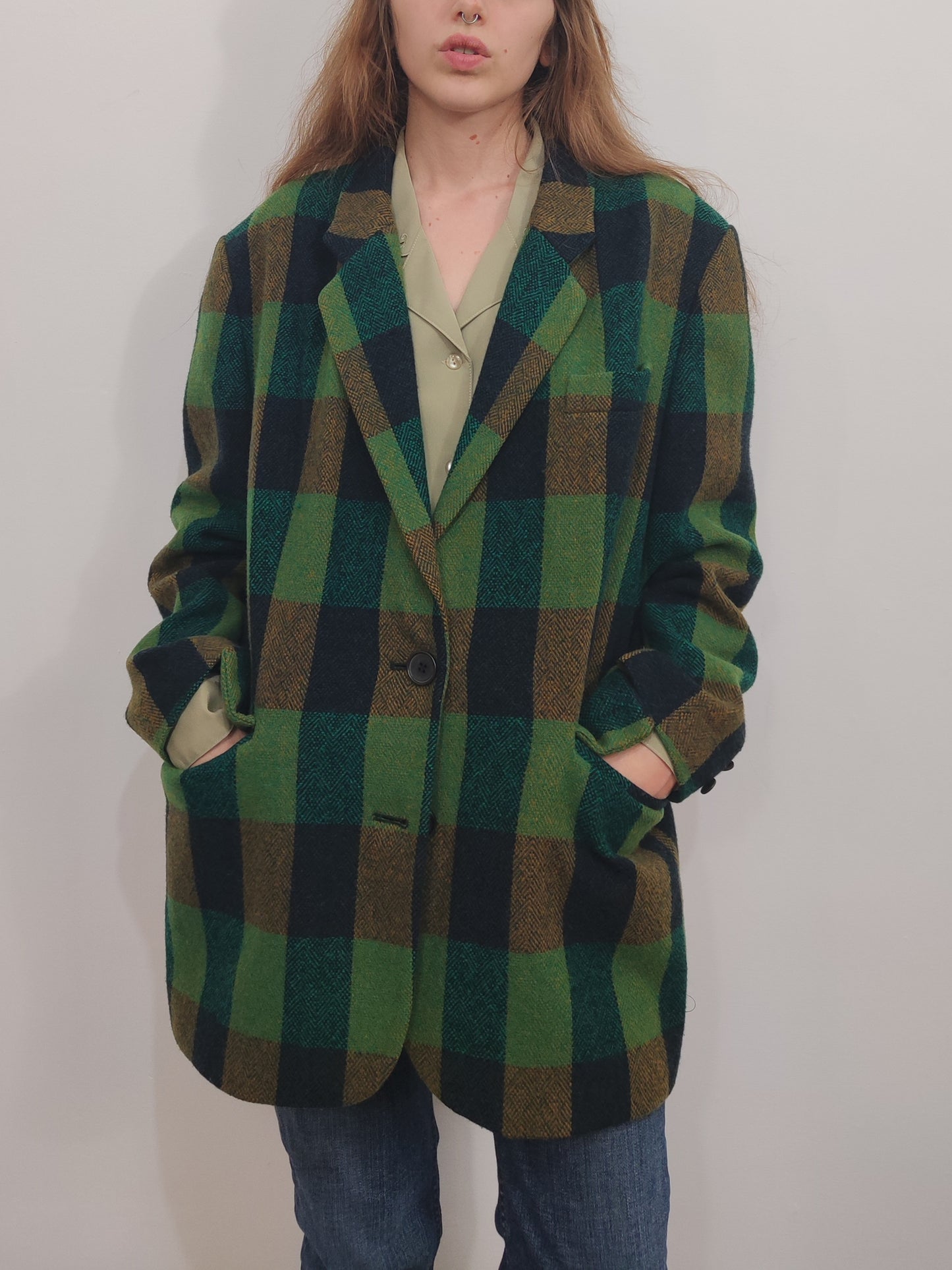 Green Checkered Oversize Vintage Blazer