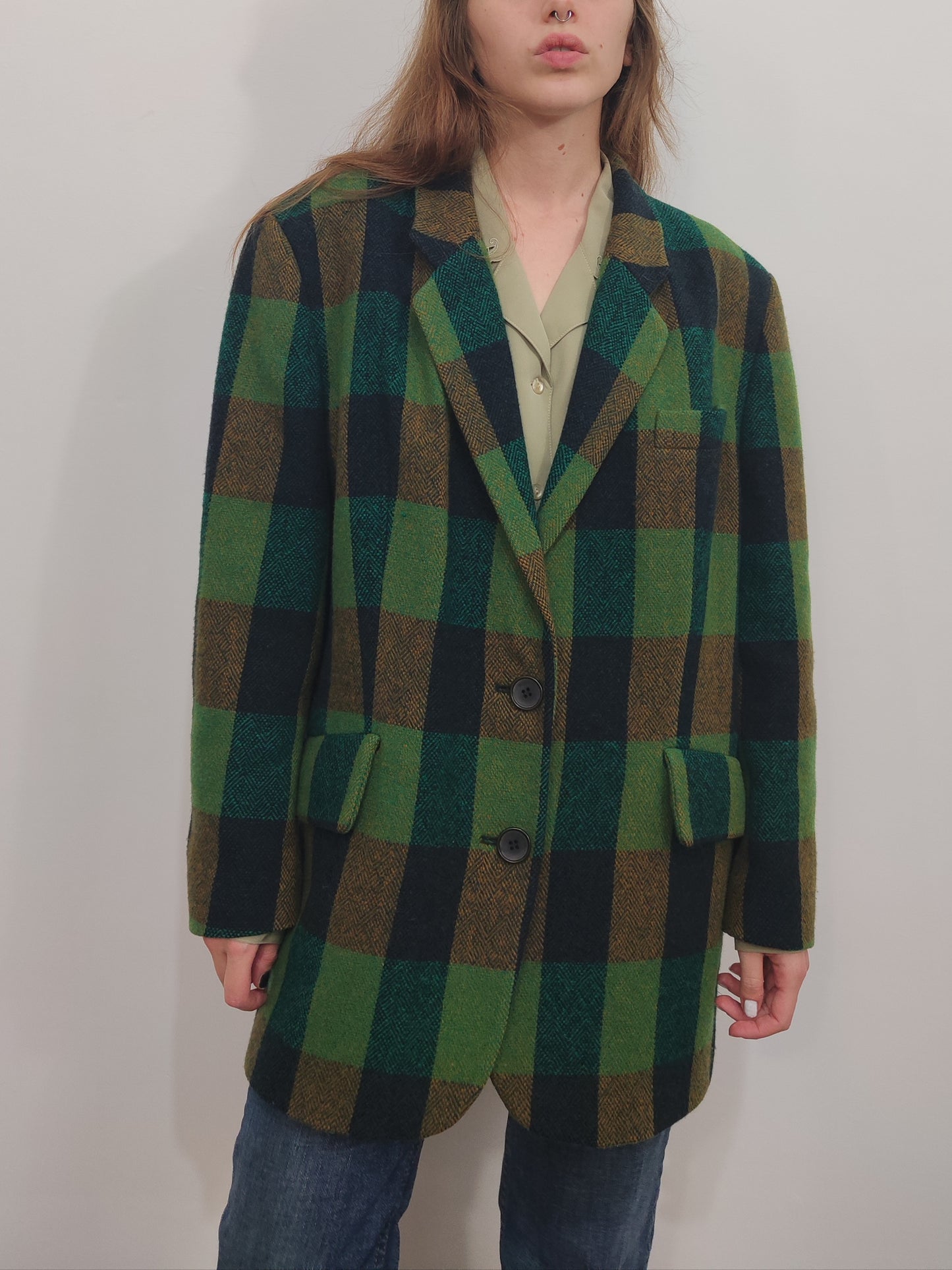 Green Checkered Oversize Vintage Blazer