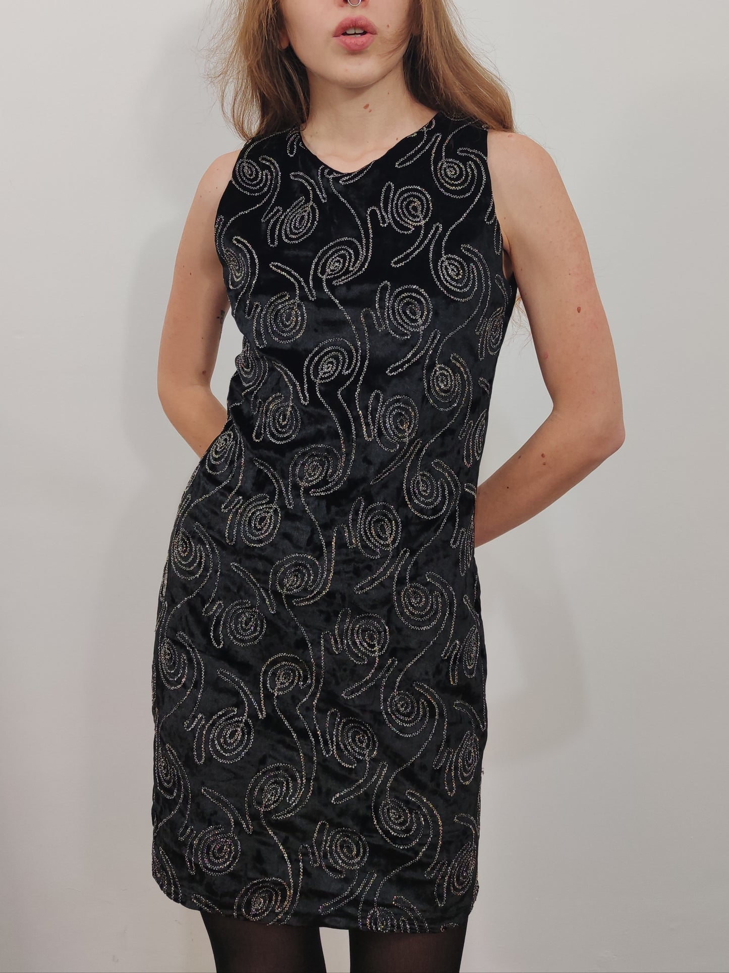 Velour Embroidered Mini Dress