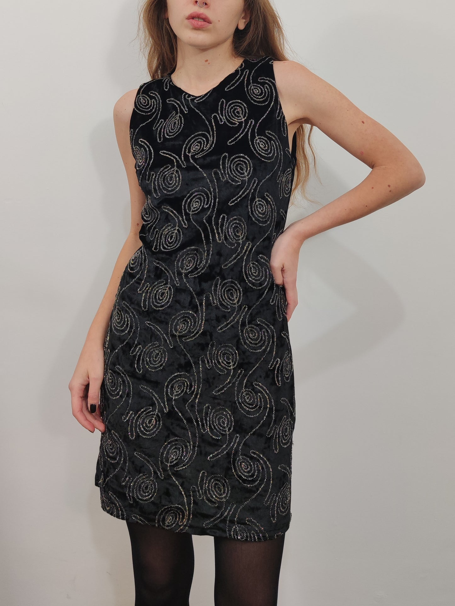 Velour Embroidered Mini Dress