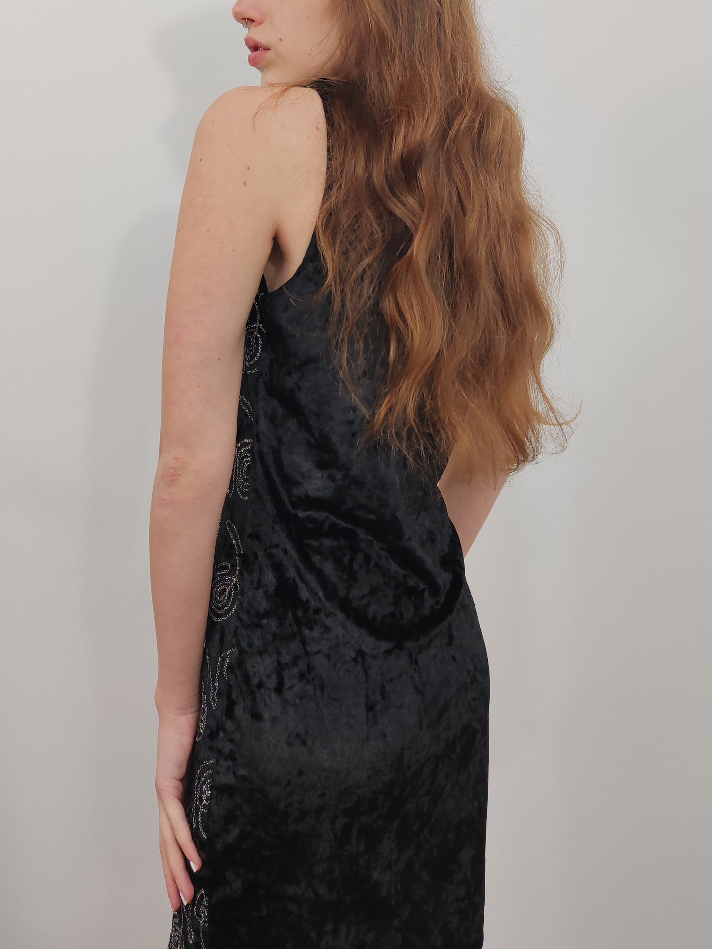 Velour Embroidered Mini Dress