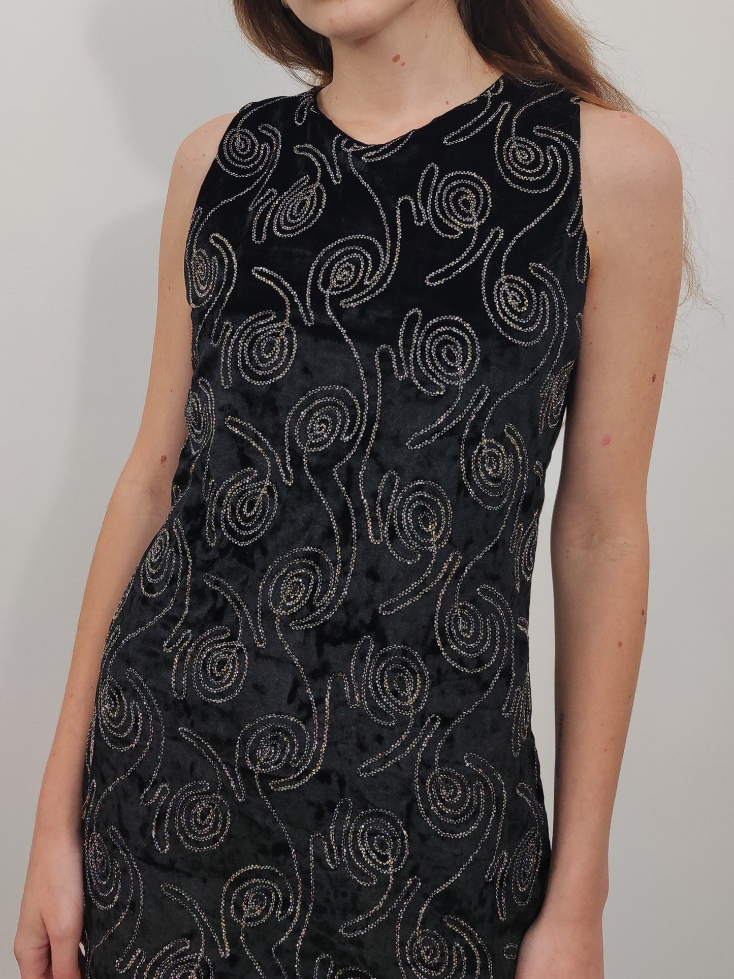 Velour Embroidered Mini Dress