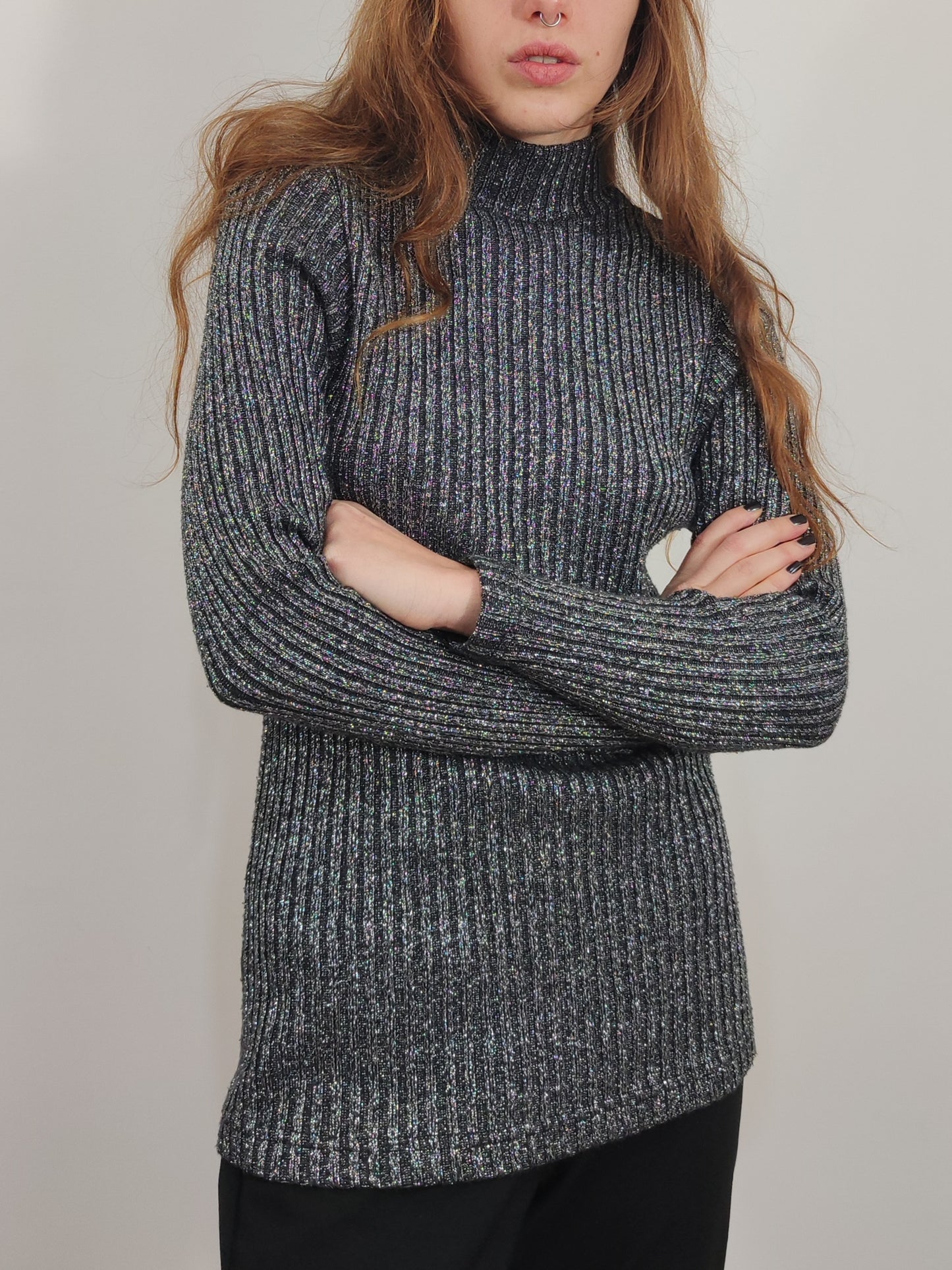 Wool Turtleneck Glitter Pullover