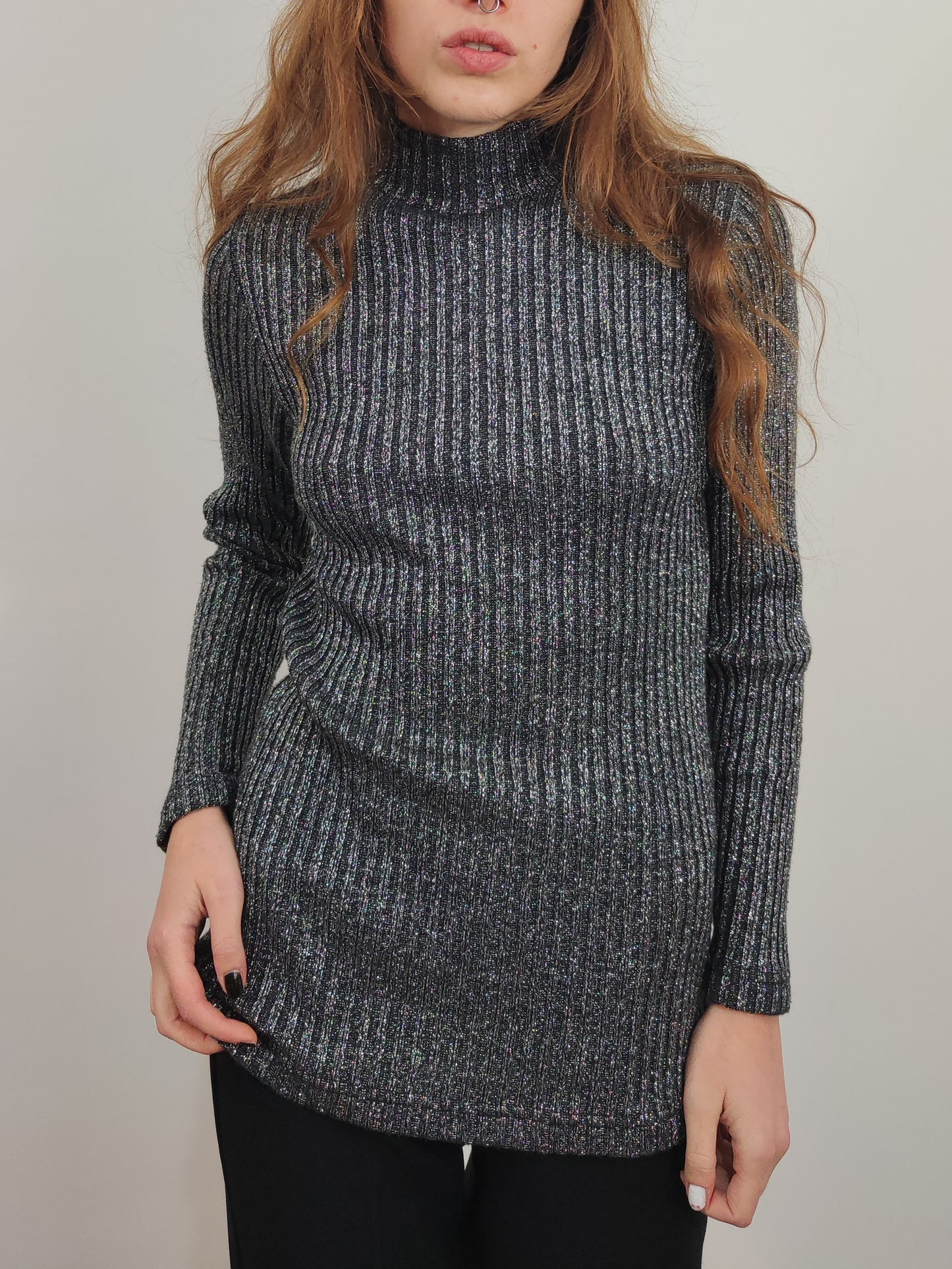Wool Turtleneck Glitter Pullover
