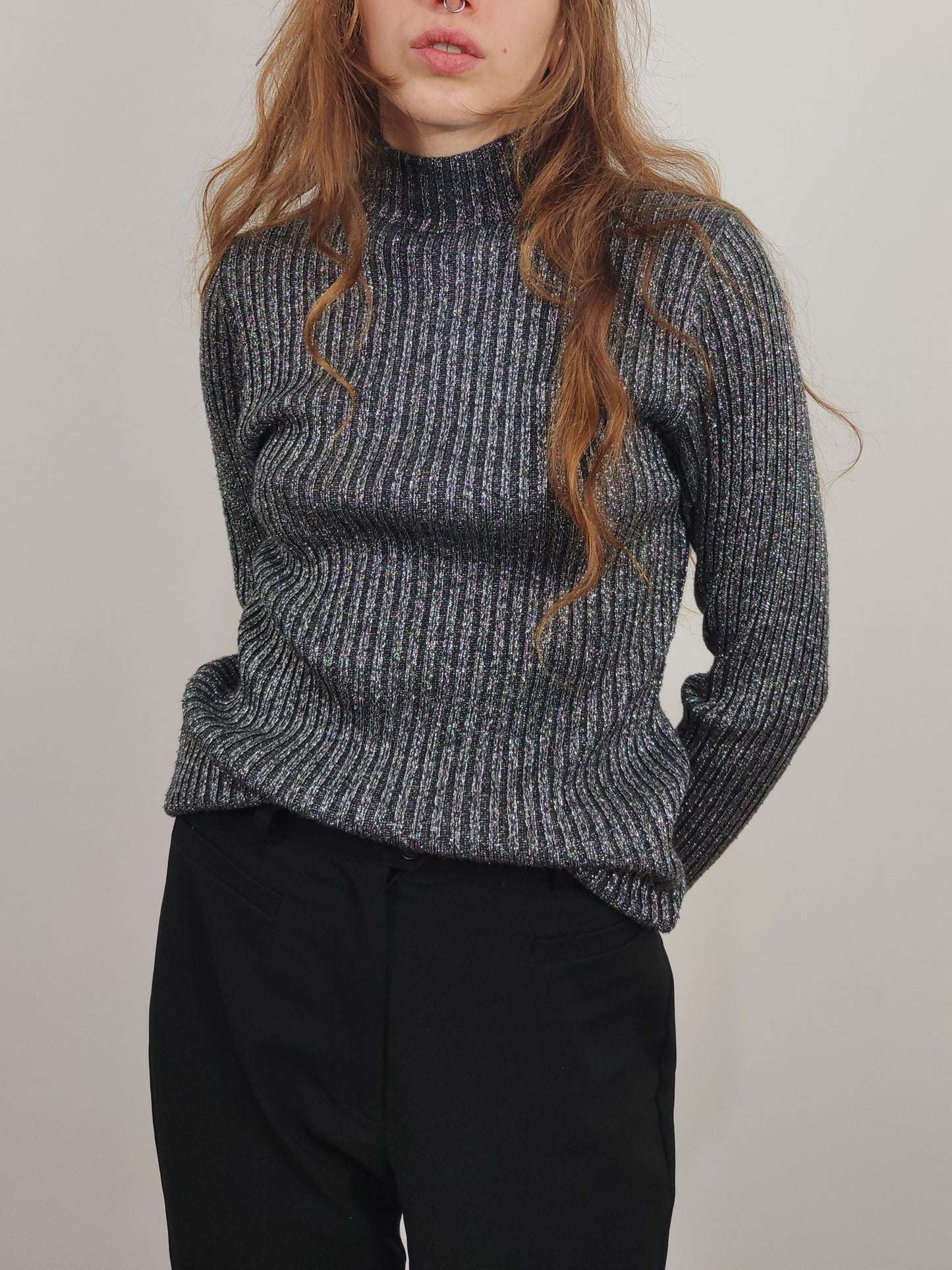 Wool Turtleneck Glitter Pullover