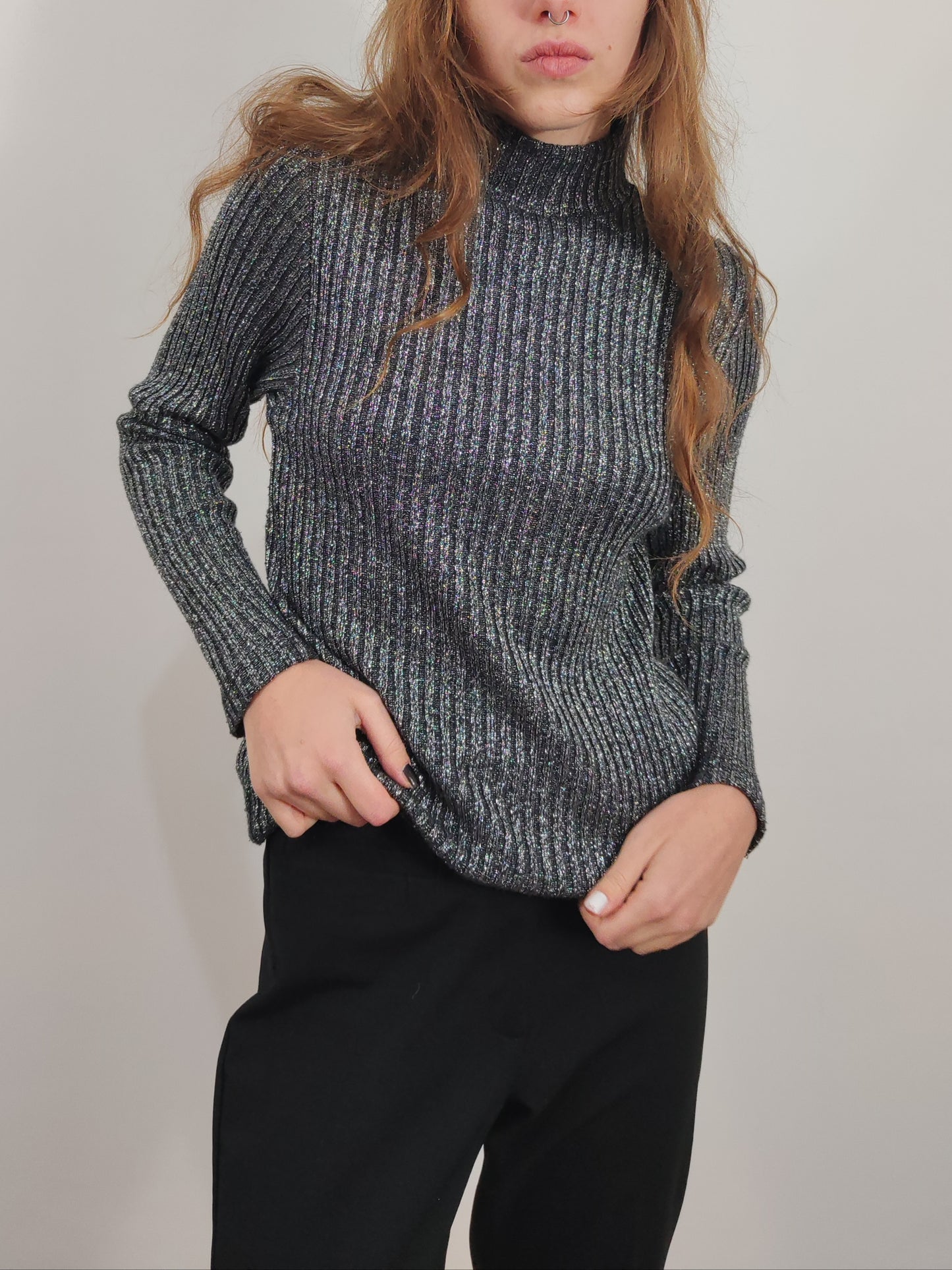 Wool Turtleneck Glitter Pullover
