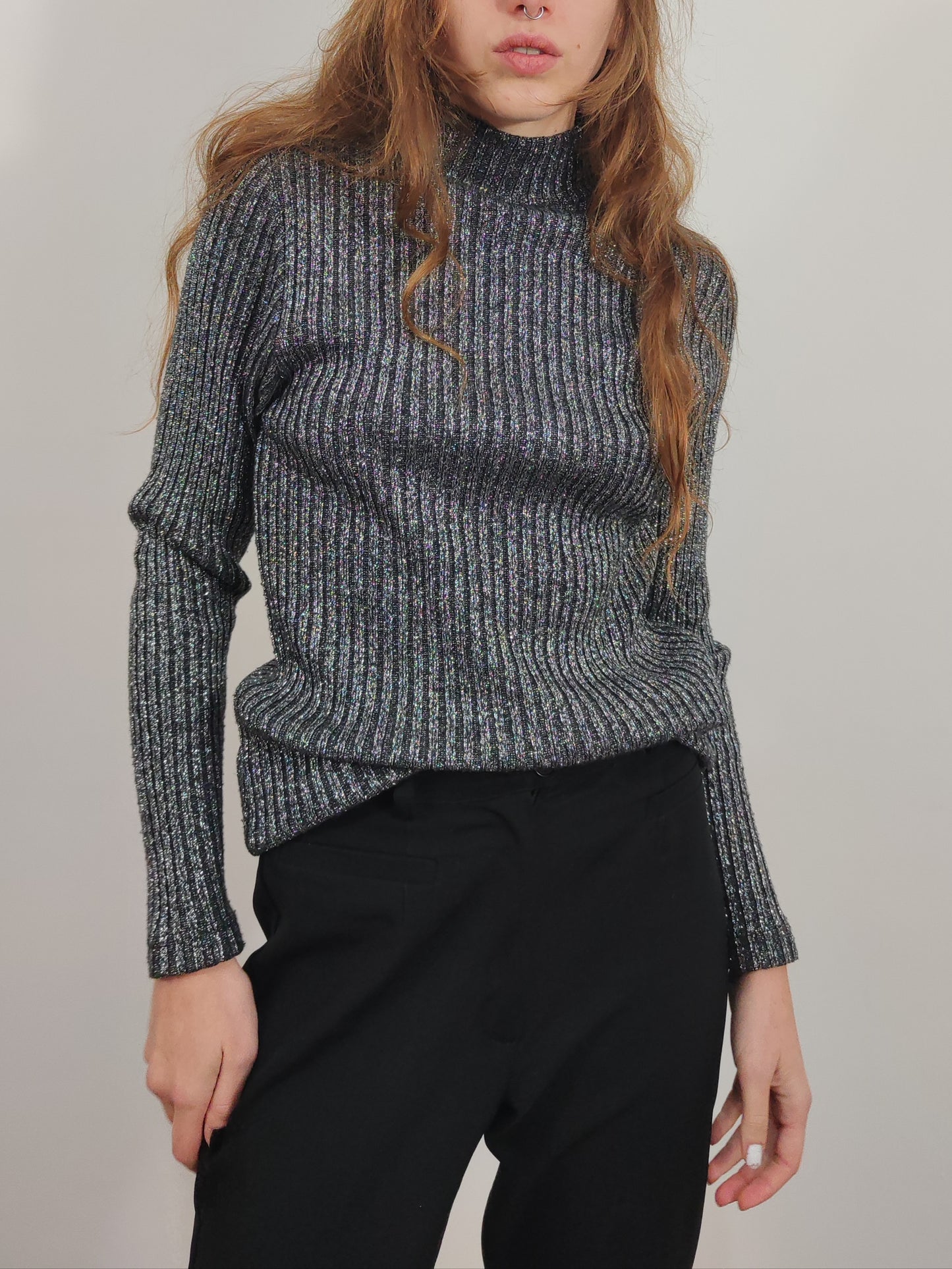 Wool Turtleneck Glitter Pullover
