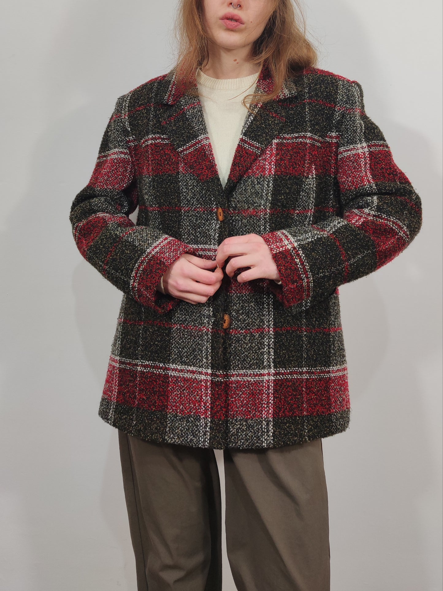 Oversized Vintage Checkered Blazer