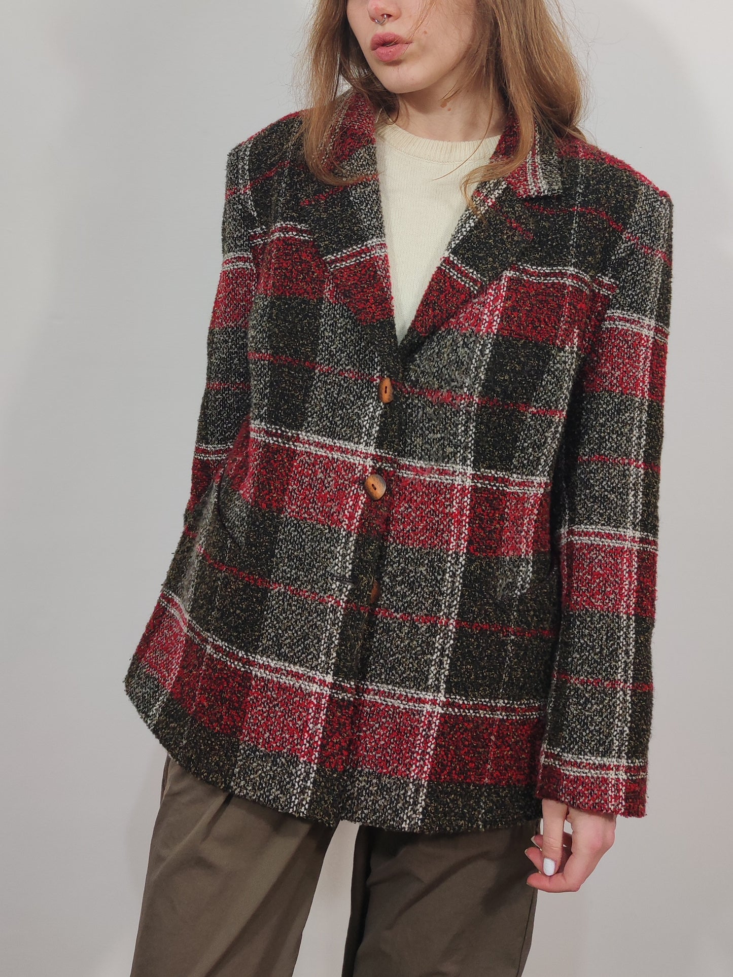 Oversized Vintage Checkered Blazer