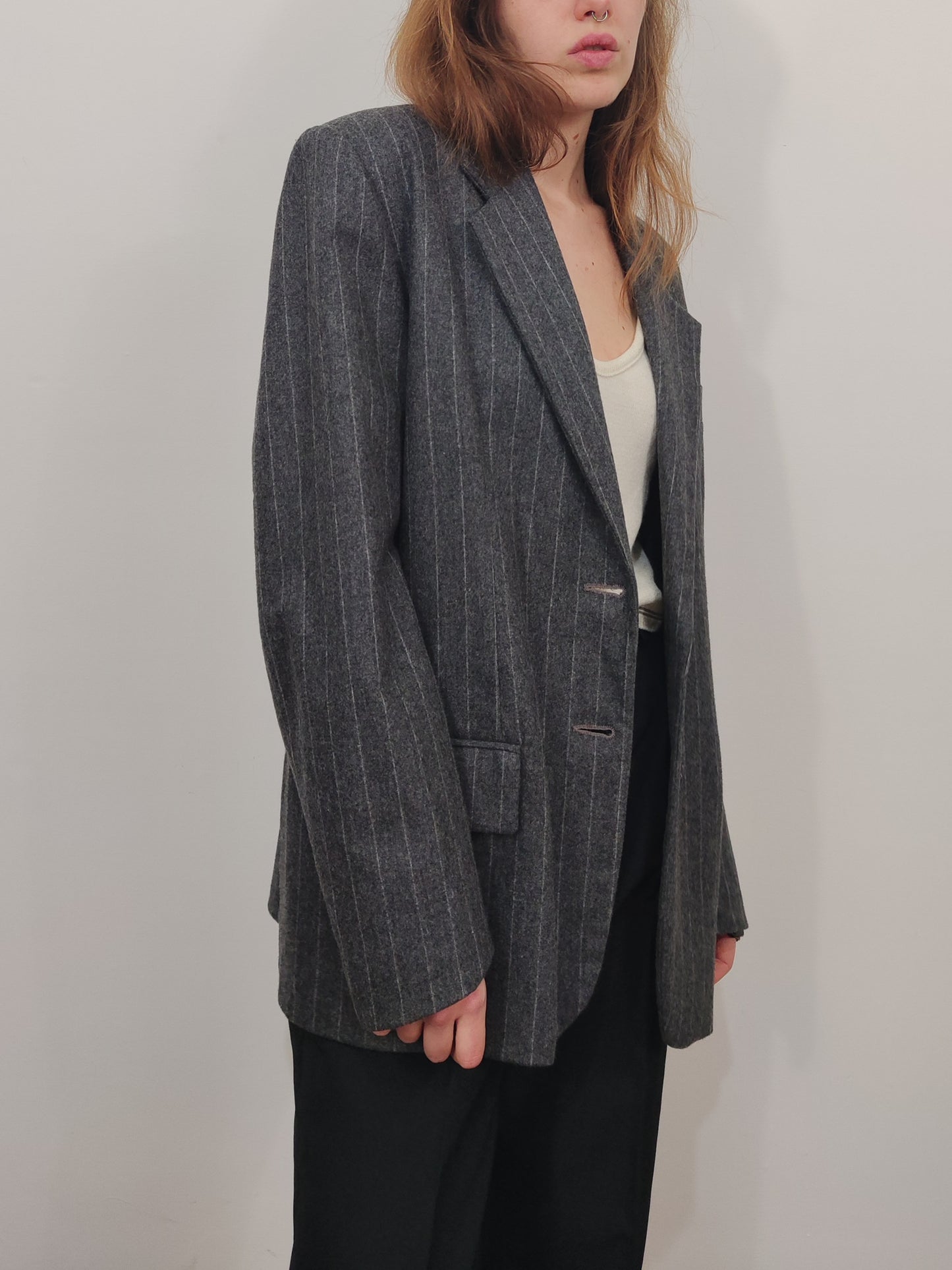 Pure New Wool Pinstripe Gray Blazer