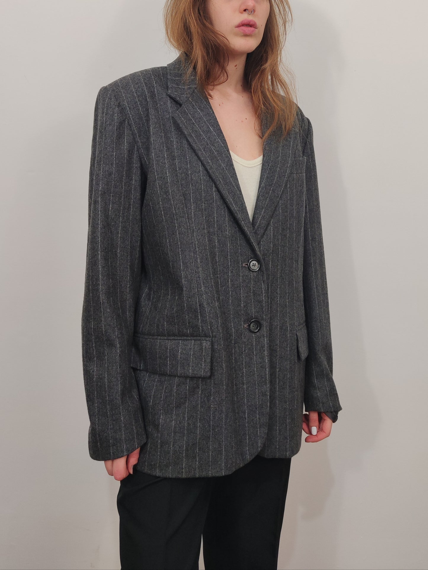 Pure New Wool Pinstripe Gray Blazer