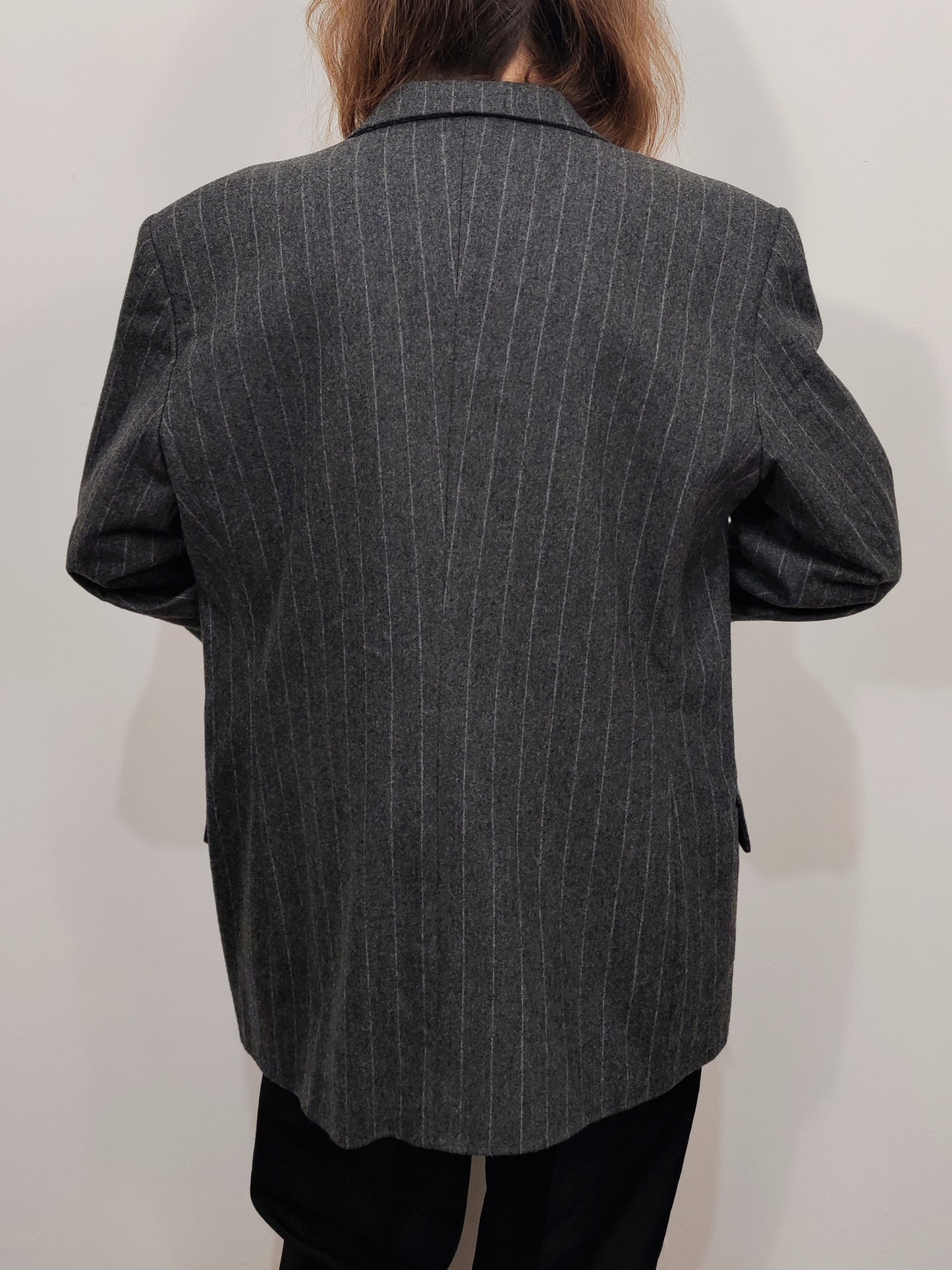 Pure New Wool Pinstripe Gray Blazer