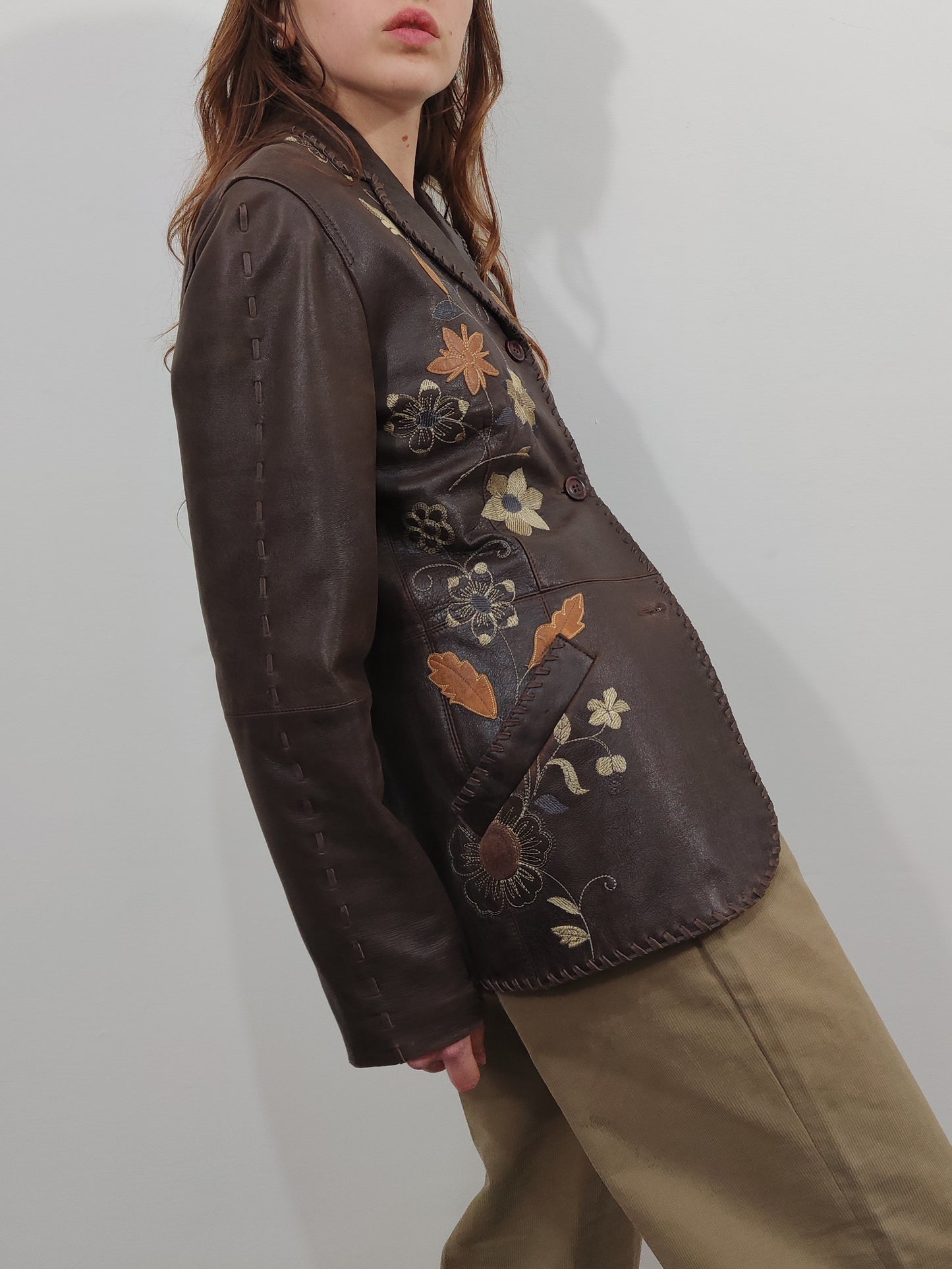 Embroidered Leather Blazer
