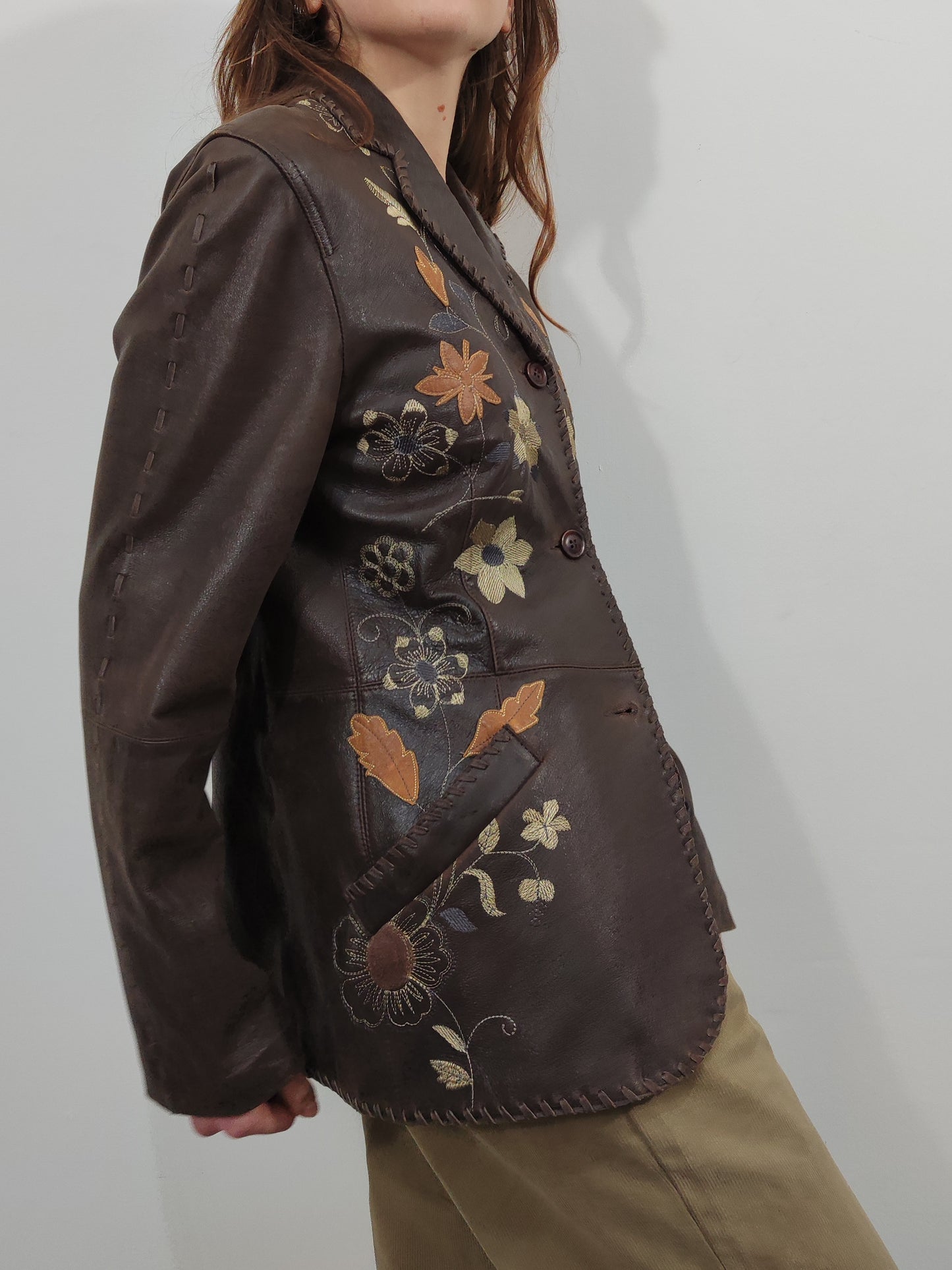 Embroidered Leather Blazer