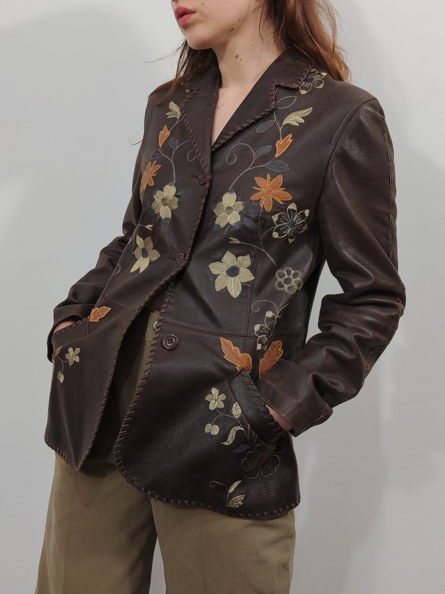 Embroidered Leather Blazer