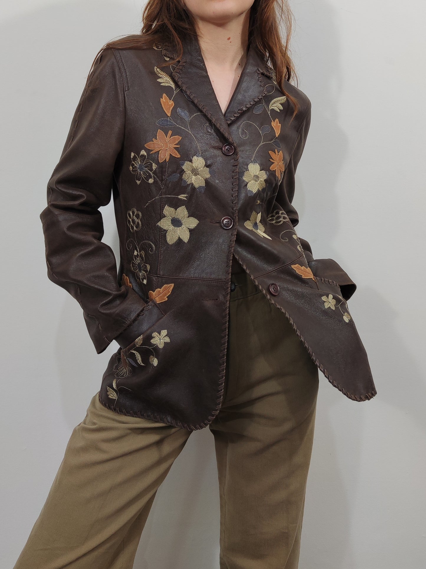 Embroidered Leather Blazer