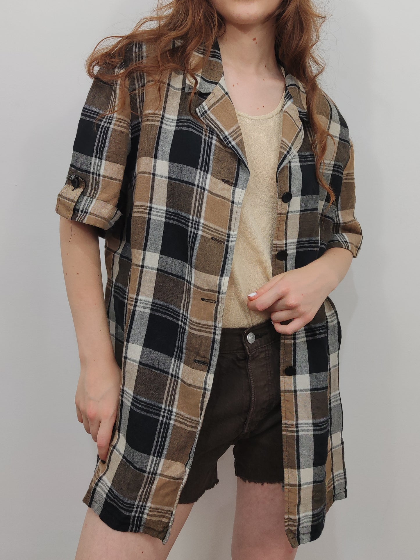 Vintage Checkered 100% Linen Shirt