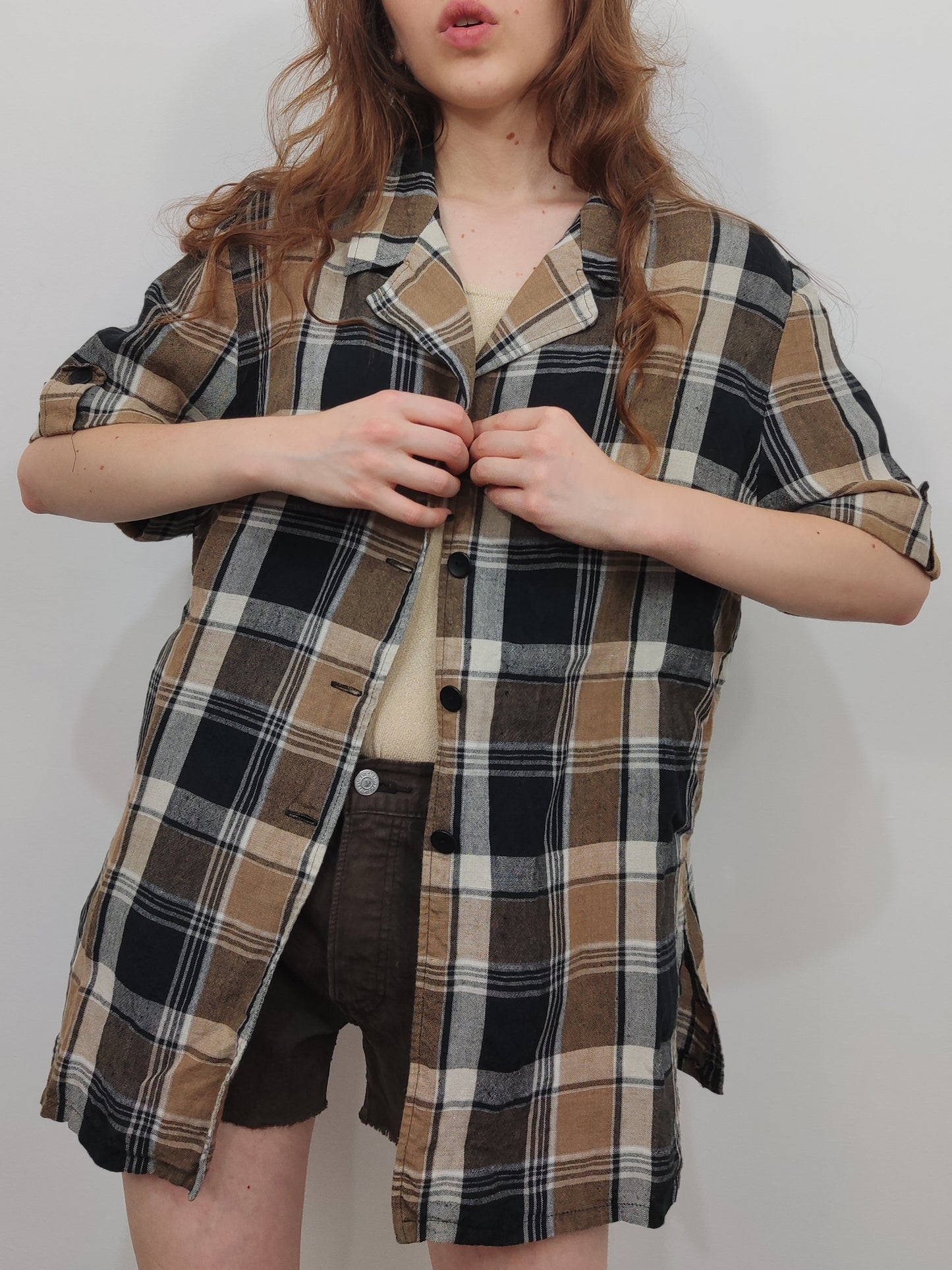 Vintage Checkered 100% Linen Shirt
